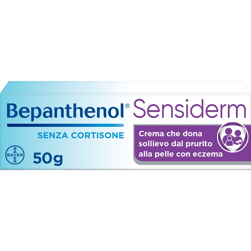 Bepanthenol Sensiderm Crema, per Pelle secca o irritata, Dermatite, Eczema, Reazioni allergiche, con Pantenolo, Senza Cortisone, Allevia Prurito e Arrossamento,  Tubo da 50g