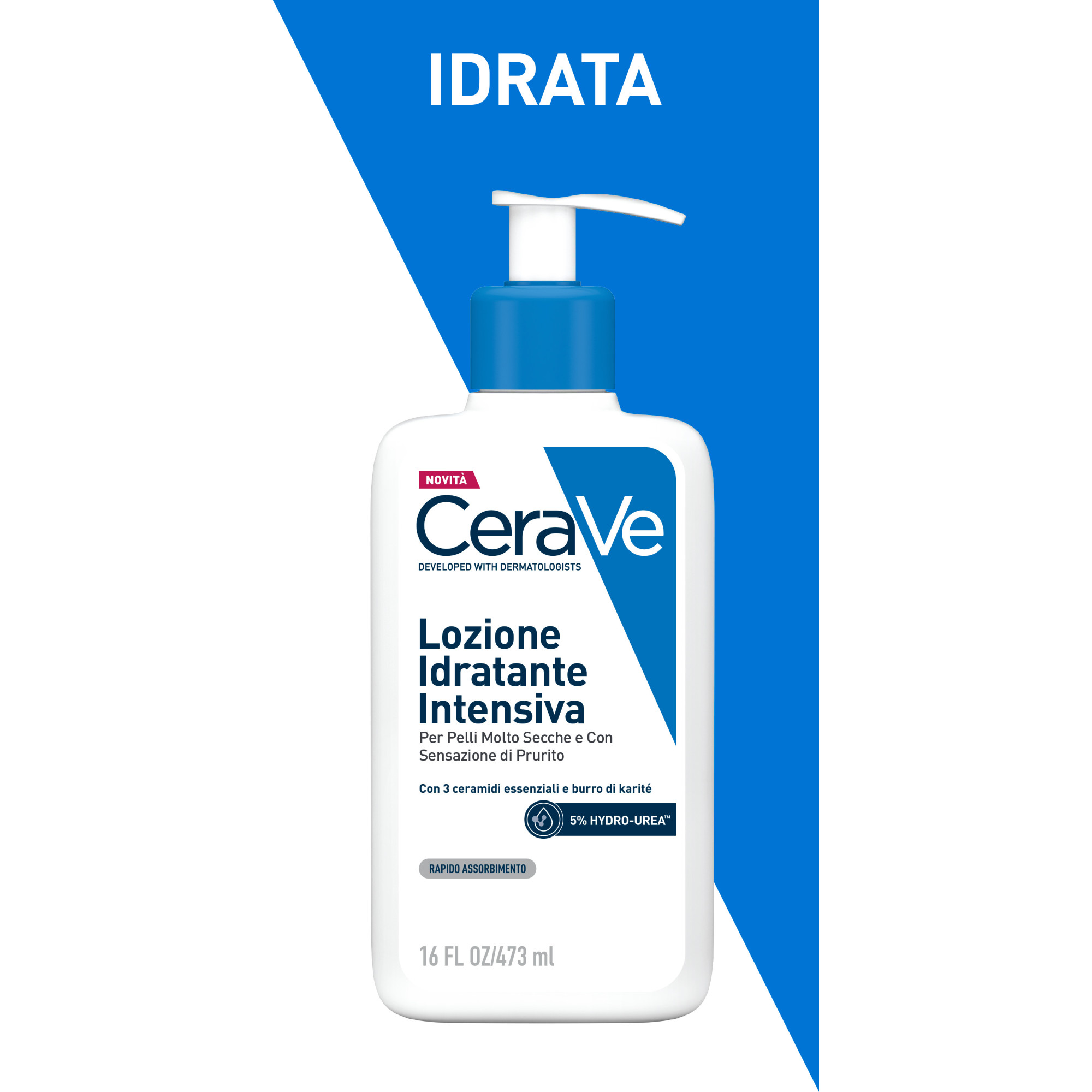 CeraVe Lozione Idratante Intensiva per Pelle Secca e Molto Secca con Sensazione di Prurito, con Hydro-Urea e Burro di Karité, idrata intensamente la pelle e da sollievo immediato alla sensazione di prurito, 473 ml