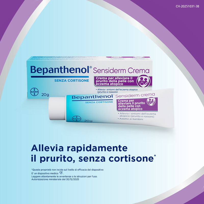 Bepanthenol Sensiderm Crema, per Pelle secca o irritata, Dermatite, Eczema, Reazioni allergiche, con Pantenolo, Senza Cortisone, Allevia Prurito e Arrossamento, Tubo da 20g