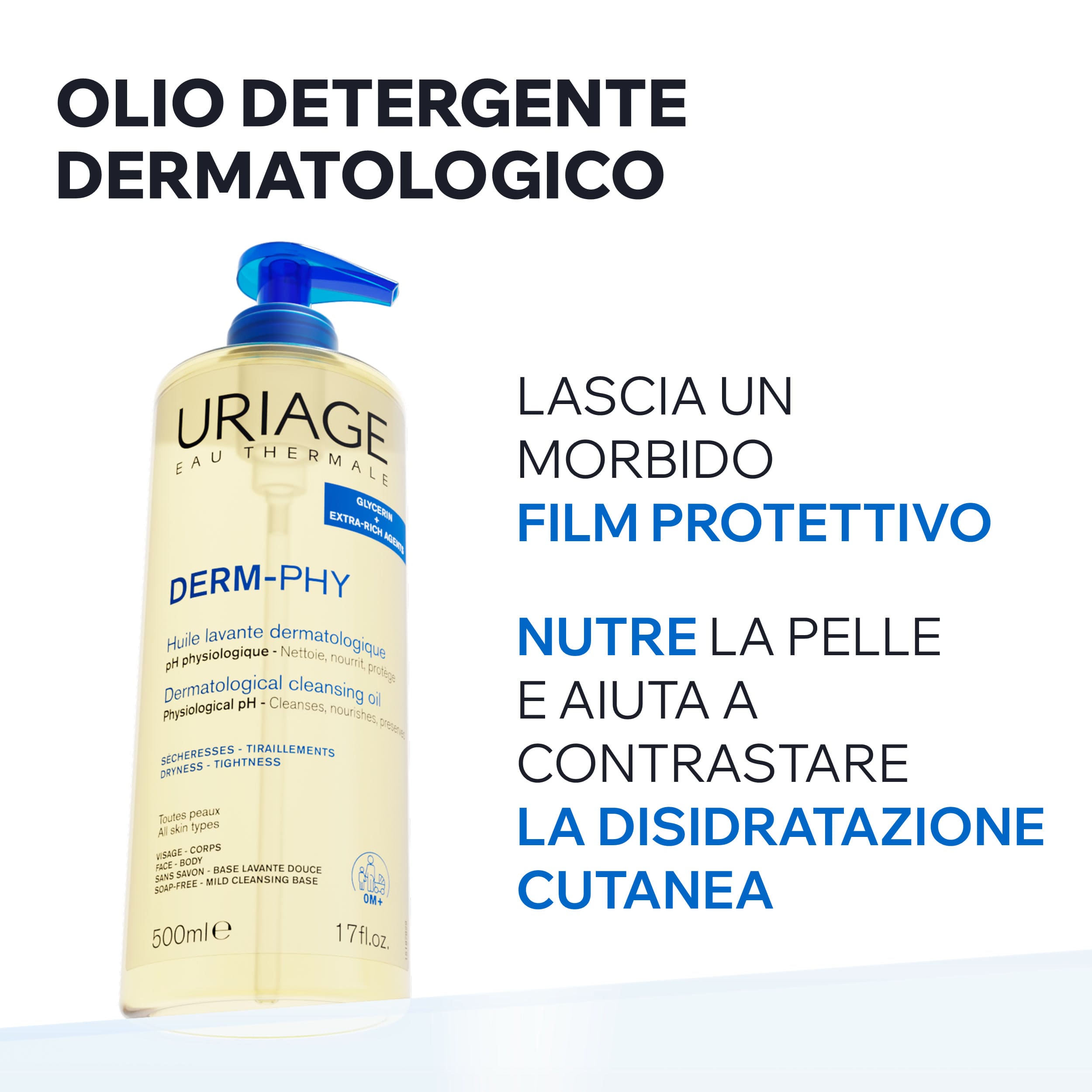 Uriage Derm-Phy - Olio Lavante Dermatologico Viso E Corpo Per Pelle Sensibile 1 Litro