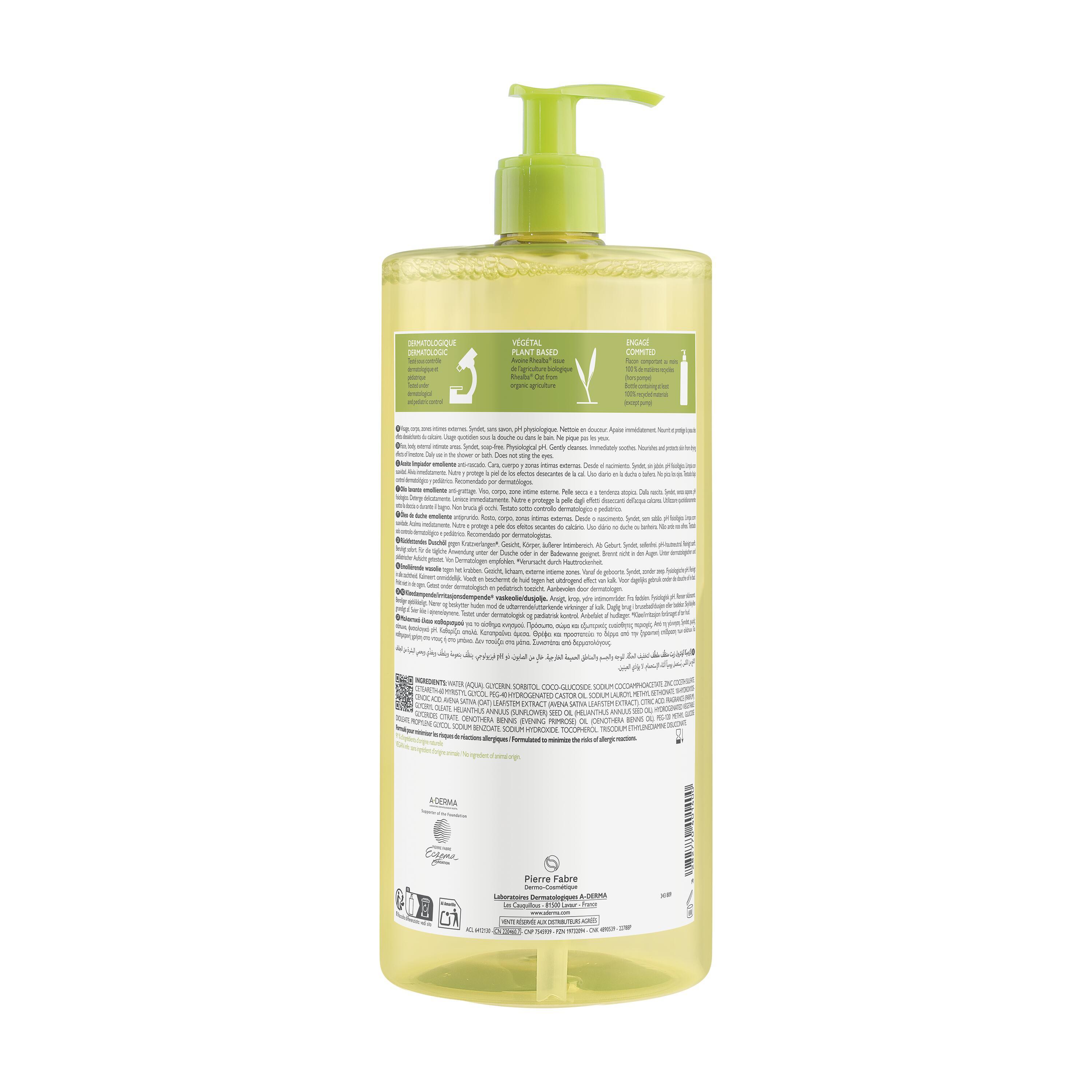 A-Derma Exomega Control - Olio lavante Emolliente Anti-Grattage Per Pelle Secca A Tendenza Atopica 1 Litro