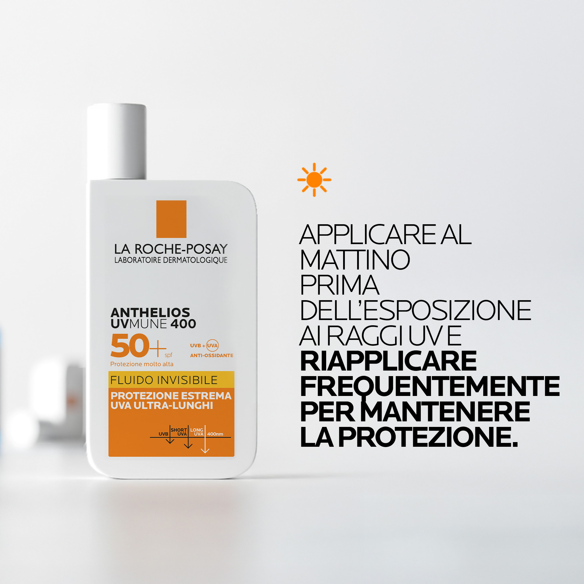 La Roche-Posay Anthelios UVMune 400 Fluido Invisibile SPF50+ 50 ml. Protezione contro i raggi UVA ultra-lunghi.