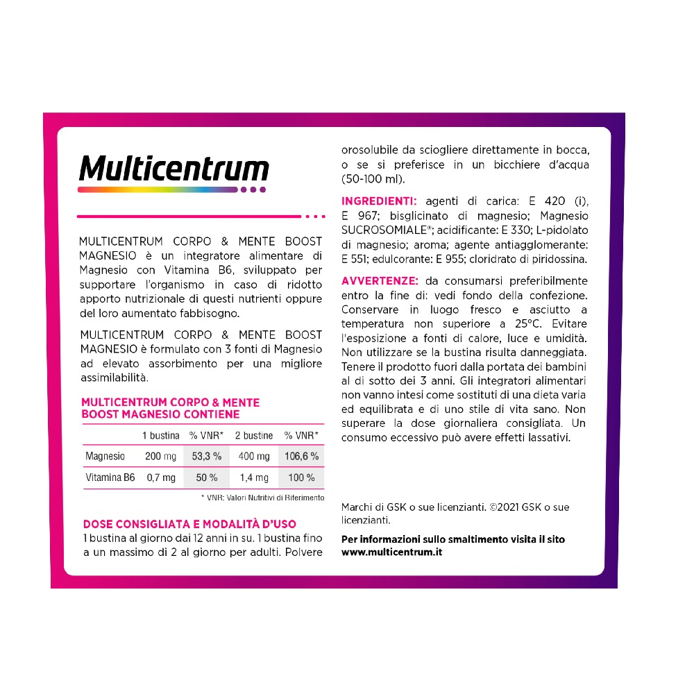 Multicentrum Boost Magnesio Integratore Alimentare Vitamina B6 per Supporto Organismo 30 Bustine Multicentrum Boost Magnesio Integratore Alimentare Vitamina B6 per Supporto Organismo 30 Bustine