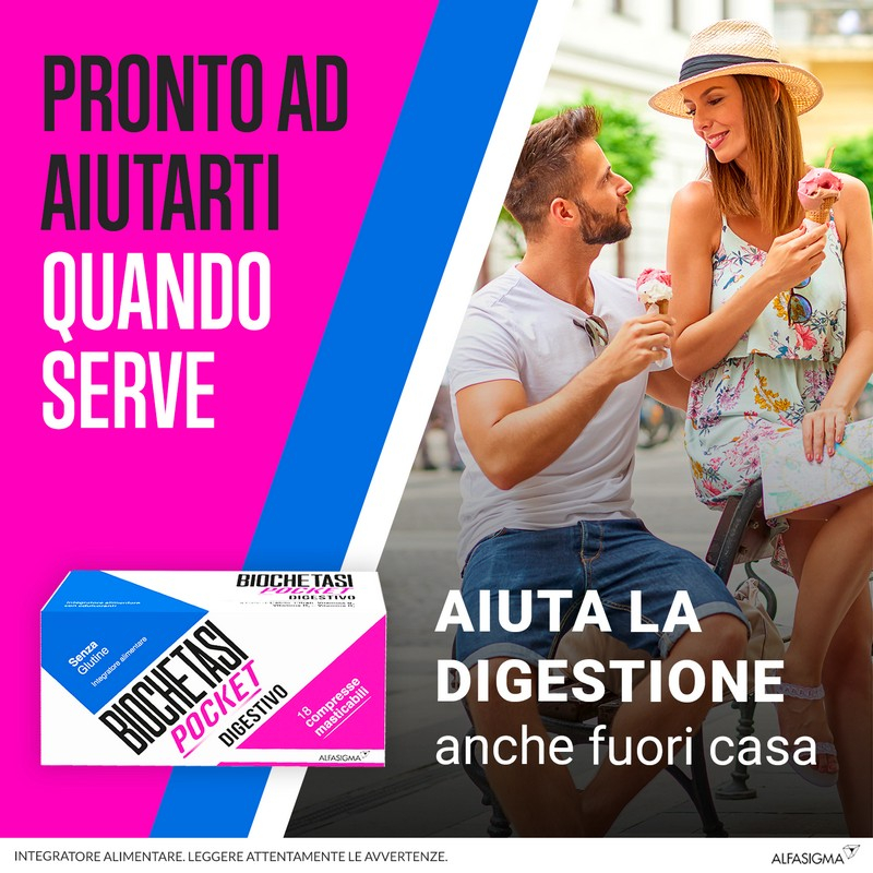 Biochetasi Pocket Integratore Digestivo contro sintomi del reflusso, acidità e bruciore di stomaco -18 Compresse Masticabili
