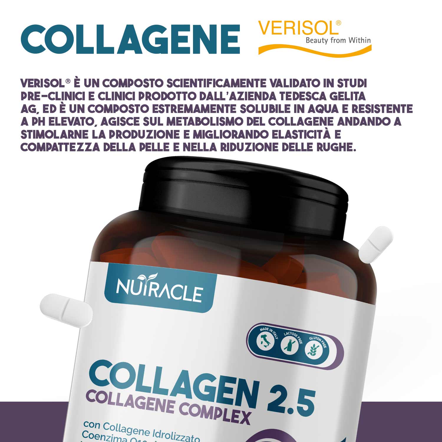 Nutracle Collagen 2,5 - Integratore Per Capelli, Pelle Ed Unghie 120 Compresse