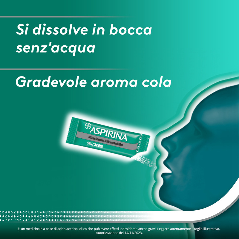 Aspirina in Granuli Senza Acqua, Antidolorifico e Antinfiammatorio contro Mal di Testa, Dolore e Infiammazione, Aroma Cola, 10 Buste orosolubili Aspirina in Granuli Senza Acqua, Antidolorifico e Antinfiammatorio contro Mal di Testa, Dolore e Infiammazione, Aroma Cola, 10 Buste orosolubili