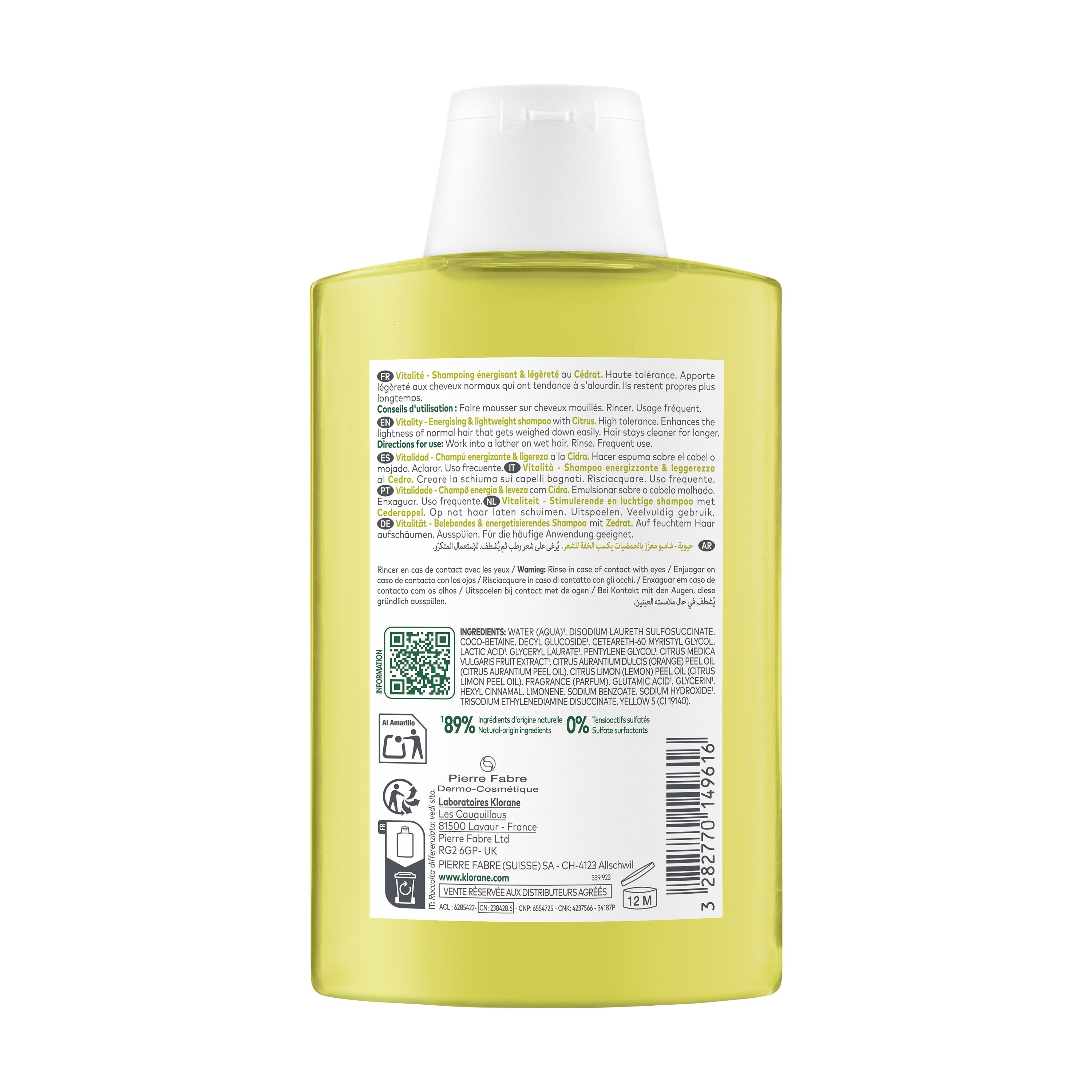 Klorane - Shampoo Energizzante Al Cedro Per Capelli Da Normali A Grassi 200 ml