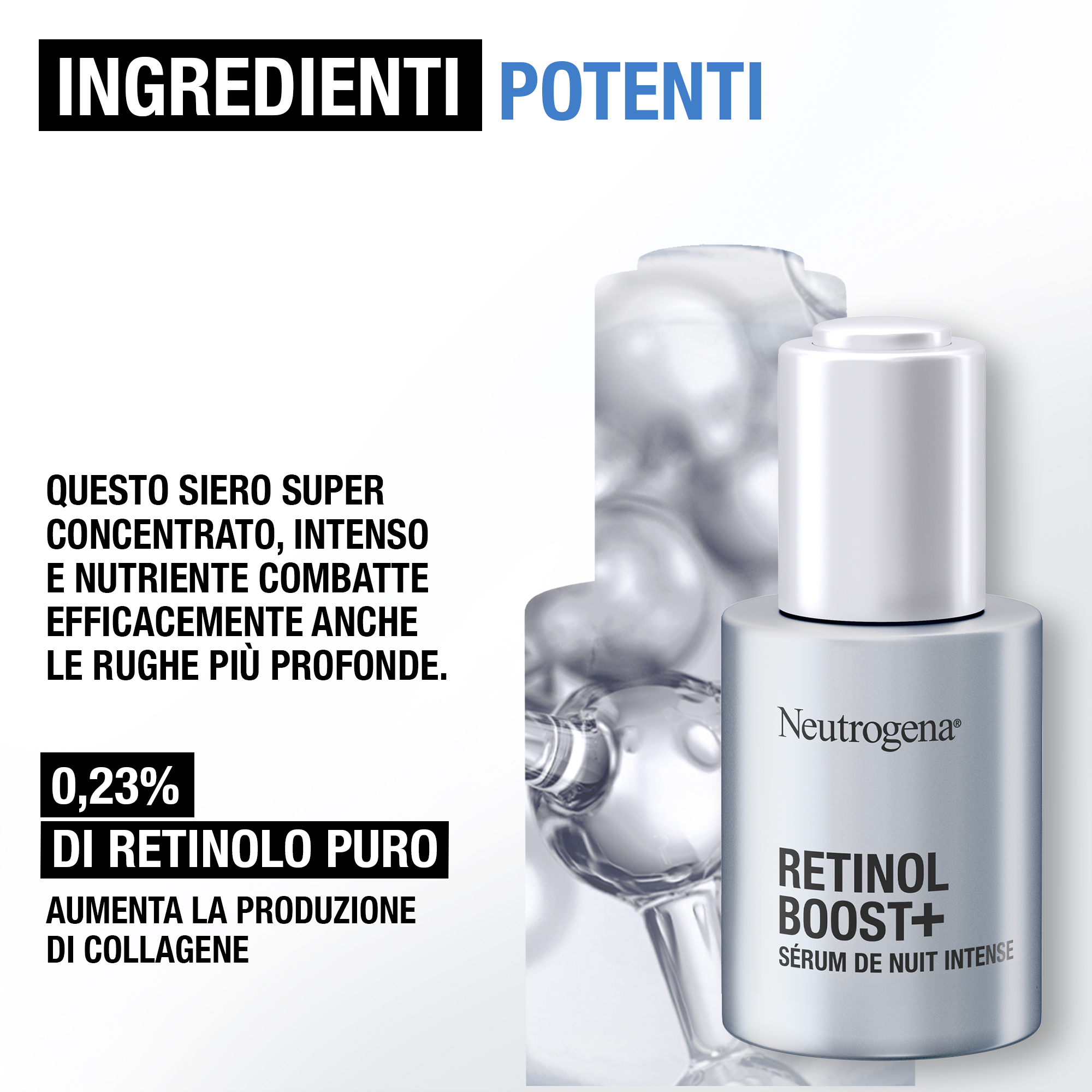 Neutrogena Retinol Boost + Siero Notte Intenso 30 ml, Siero viso con 0,23% Retinolo Puro antirughe Neutrogena Retinol Boost + Siero Notte Intenso 30 ml, Siero viso con 0,23% Retinolo Puro antirughe