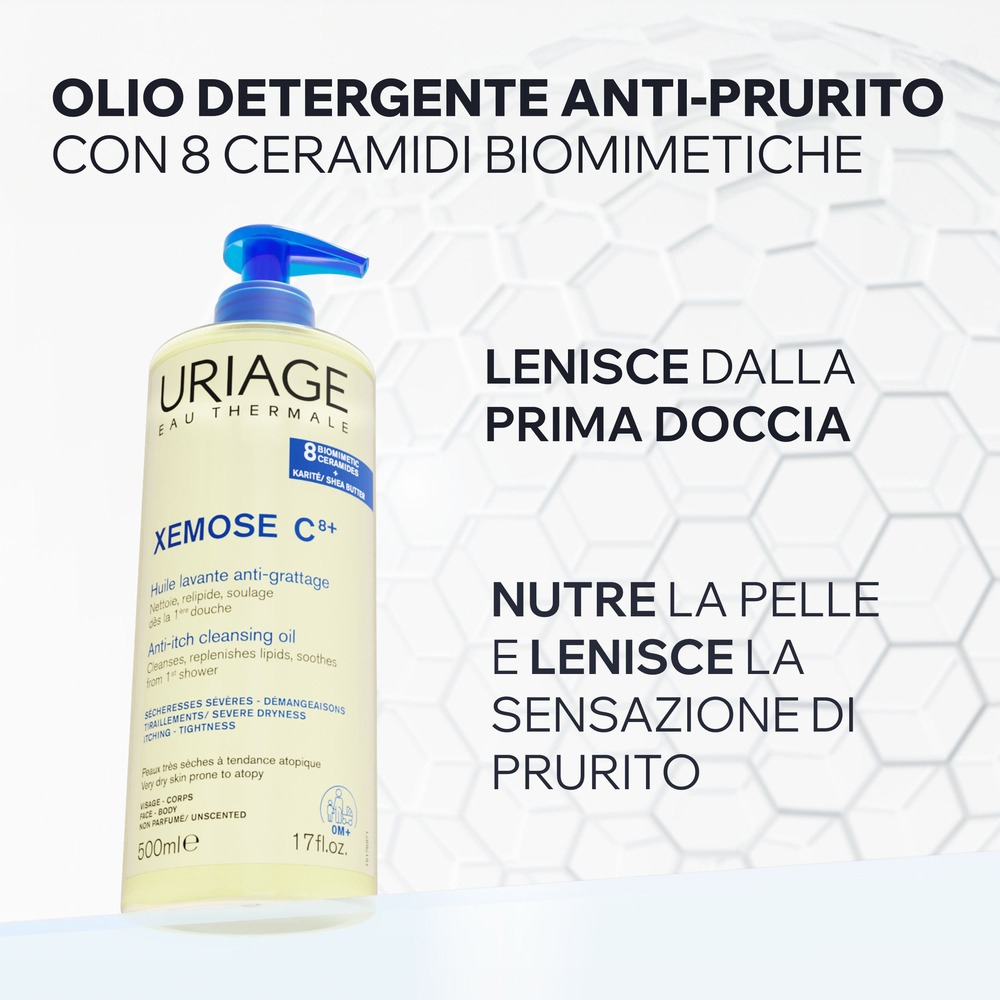 Uriage Xémose Olio Lavante Lenitivo Corpo Doccia e Bagno per pelle secca, a tendenza atopica di viso e corpo che lenisce per un comfort a lunga durata 500 ml