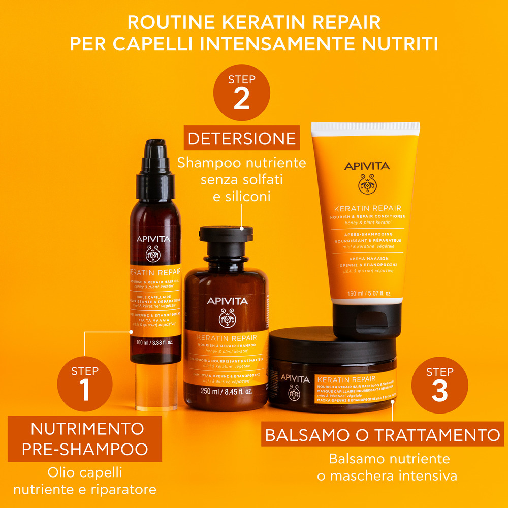 Apivita Keratin Repair - Olio Termoprotettore, Riparatoratore E Anti-Crespo Per Capelli Danneggiati 100 ml