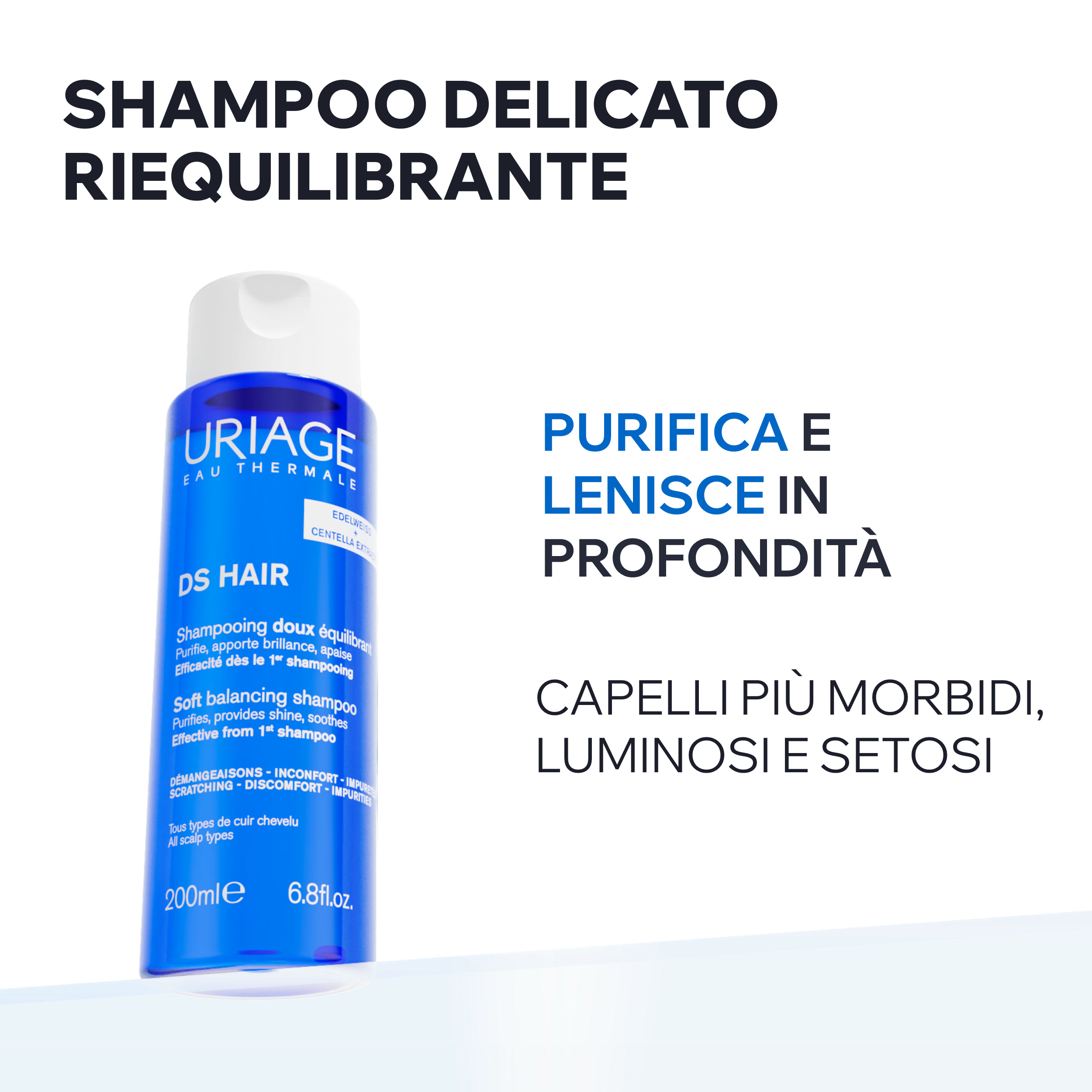 Uriage DS Hair - Shampoo Delicato Riequilibrante Per Tutti I Tipi Di Capelli 200 ml