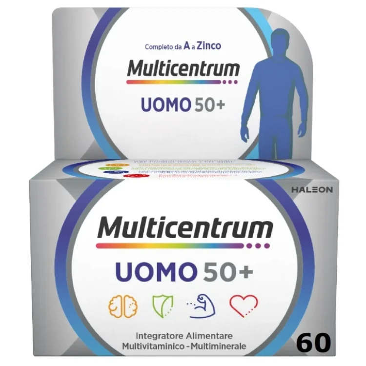 Multicentrum Uomo 50+ Integratore Alimentare Multivitaminico Multiminerale Vitamina C B6 Zinco 60Cpr