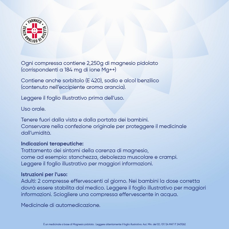 Mag2 Compresse Effervescenti 2,25g Magnesio Pidolato 20 Compresse Mag2 Compresse Effervescenti 2,25g Magnesio Pidolato 20 Compresse