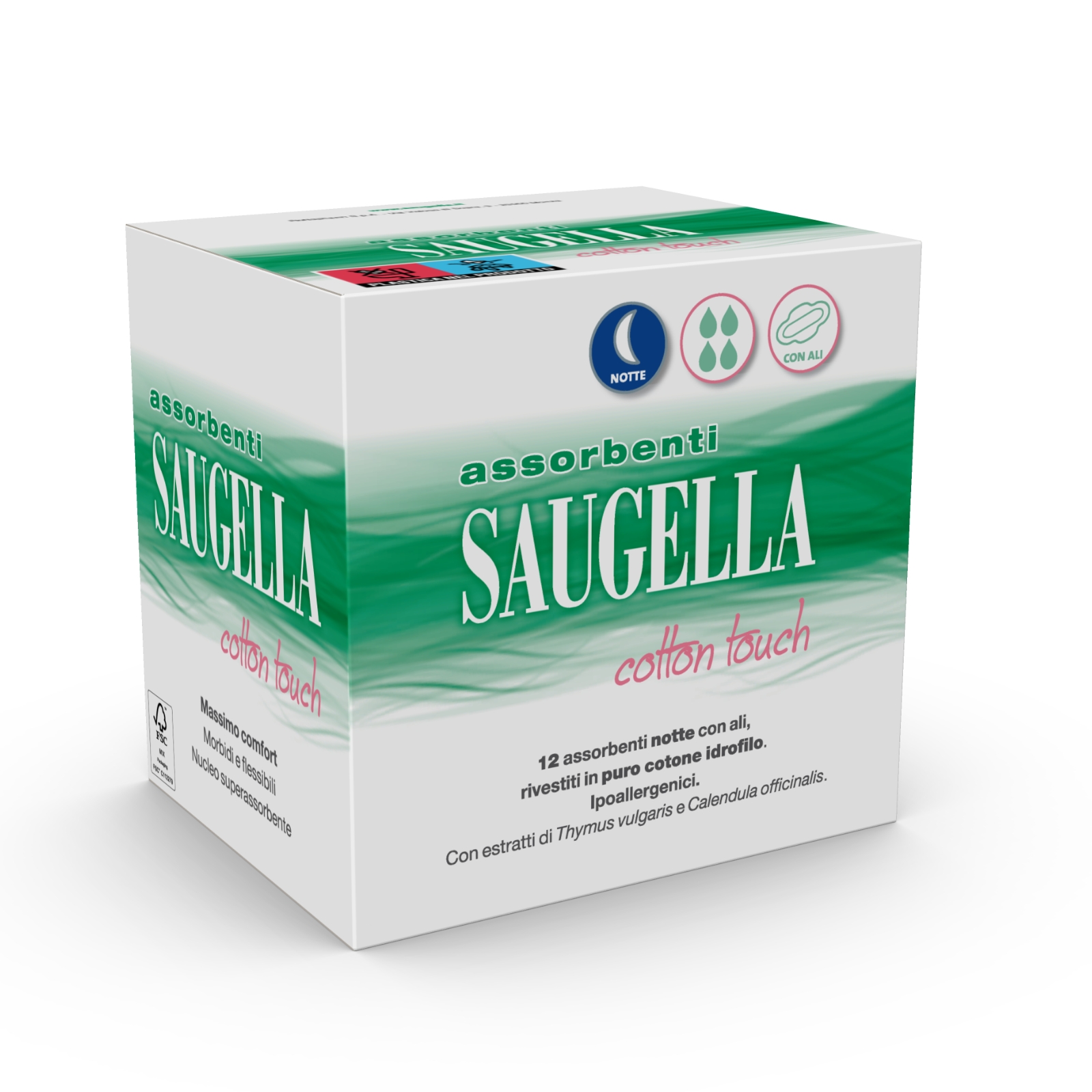 Saugella Cotton Touch Notte 12 Assorbenti Con Ali