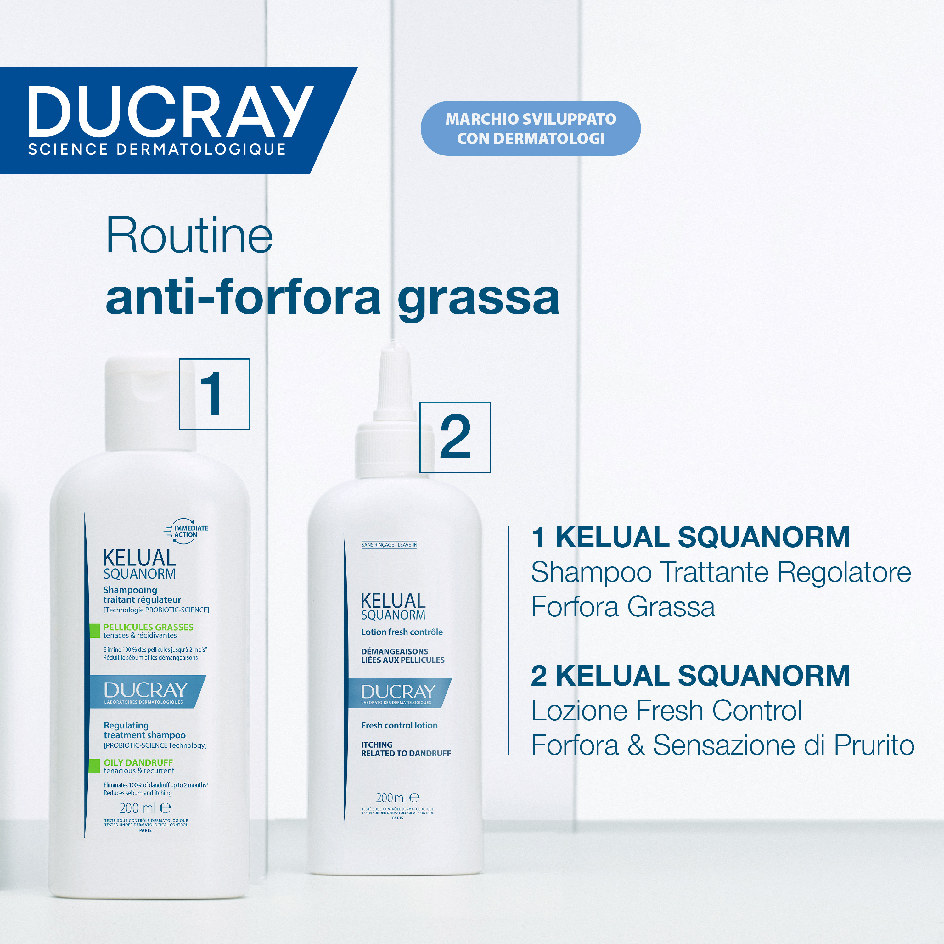 Ducray Kelual Squanorm Shampoo Trattante Regolatore Forfora Grassa, Elimina 100% della forfora, Azione anti-ricomparsa, Cuoio capelluto grasso, 400ml 