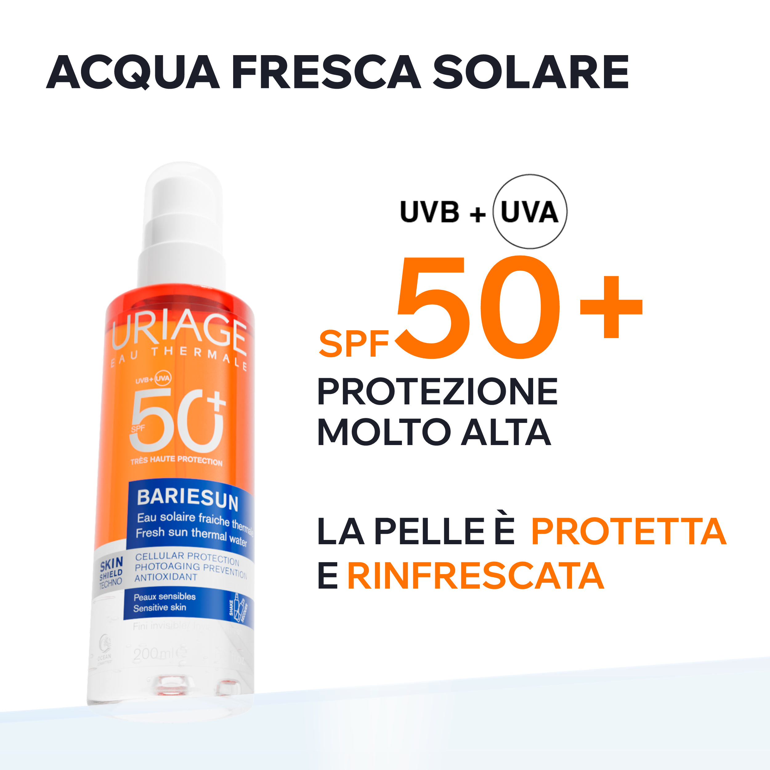 Uriage - Bariésun Acqua Fresca Solare Invisibile SPF50+ Viso E Corpo Per Pelle Sensibile 200 ml