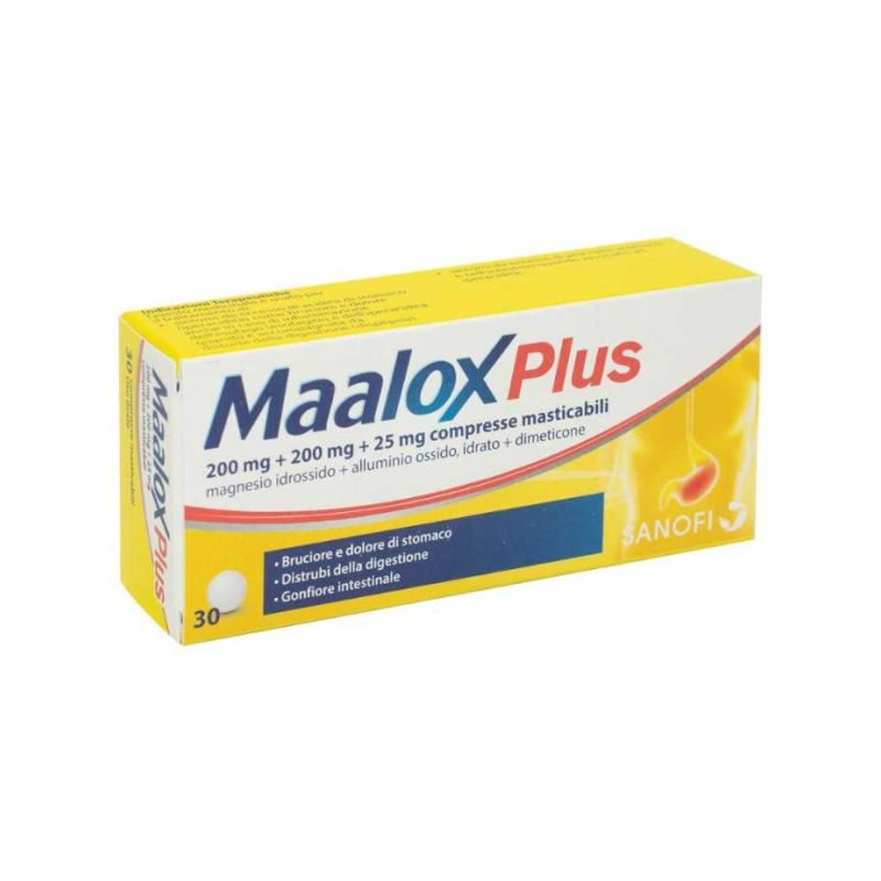 Maalox Plus 200 mg + 200 mg + 25 mg - 30 Compresse Masticabili Contro Bruciore, Cattiva Digestione E Iperacidità Di Stomaco