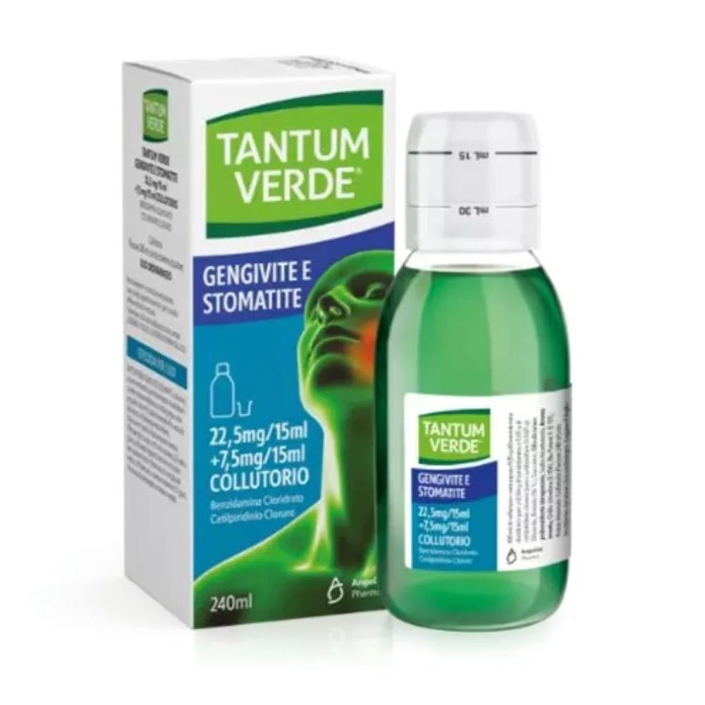 Tantum Verde Bocca Gengivite e Stomatite, Antisettico Antinfiammatorio e Analgesico della Bocca, 240ml