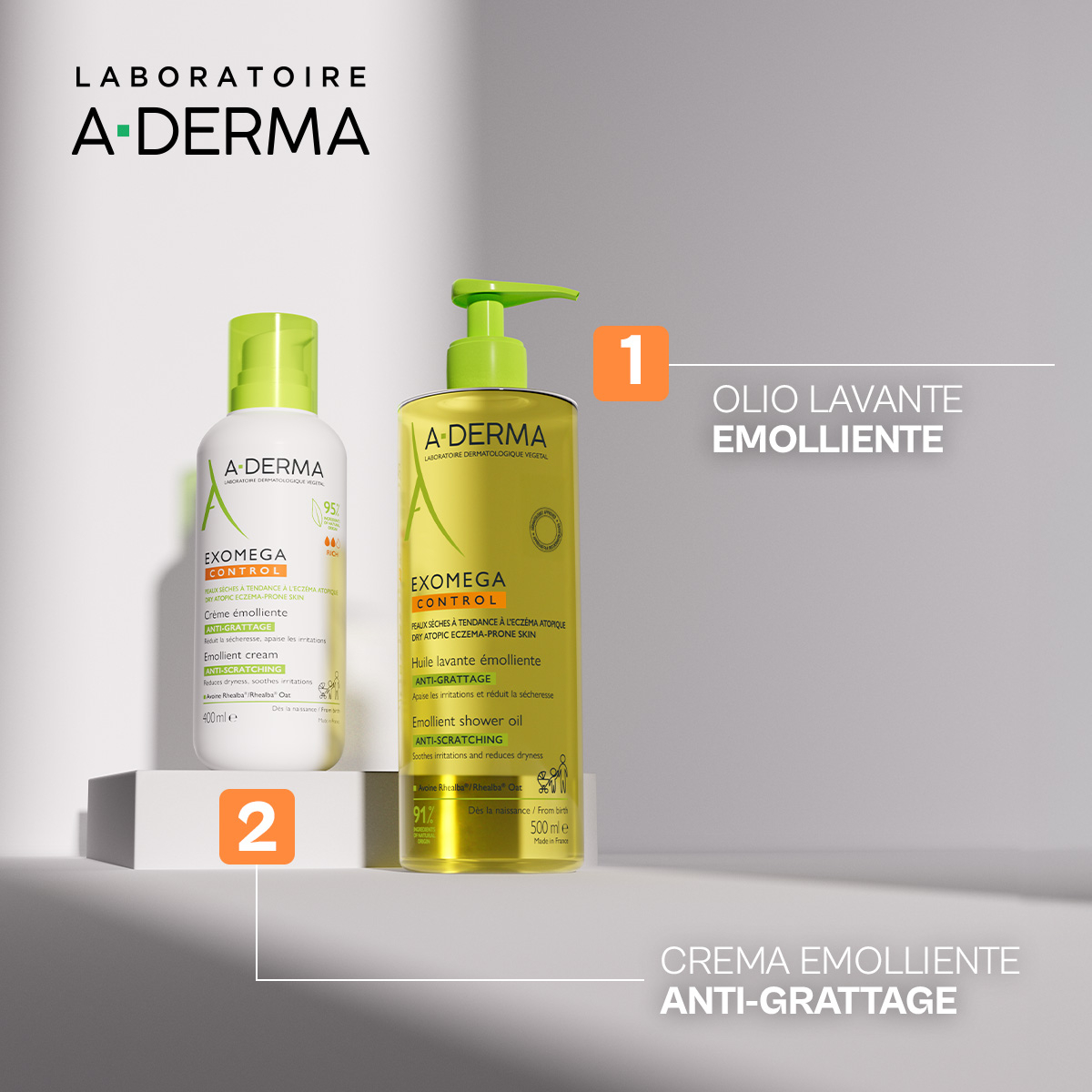 A-Derma Exomega Control Olio lavante emolliente  “anti-grattage”, pelle secca a tendenza atopica, 500ml
