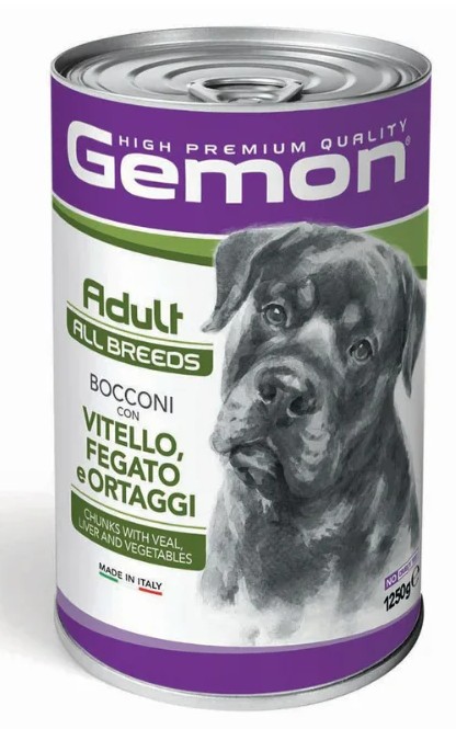 GEMON CANE BOCCONI ADULT VITELLO FEGATO E ORTAGGI 1,25KG (lattina)