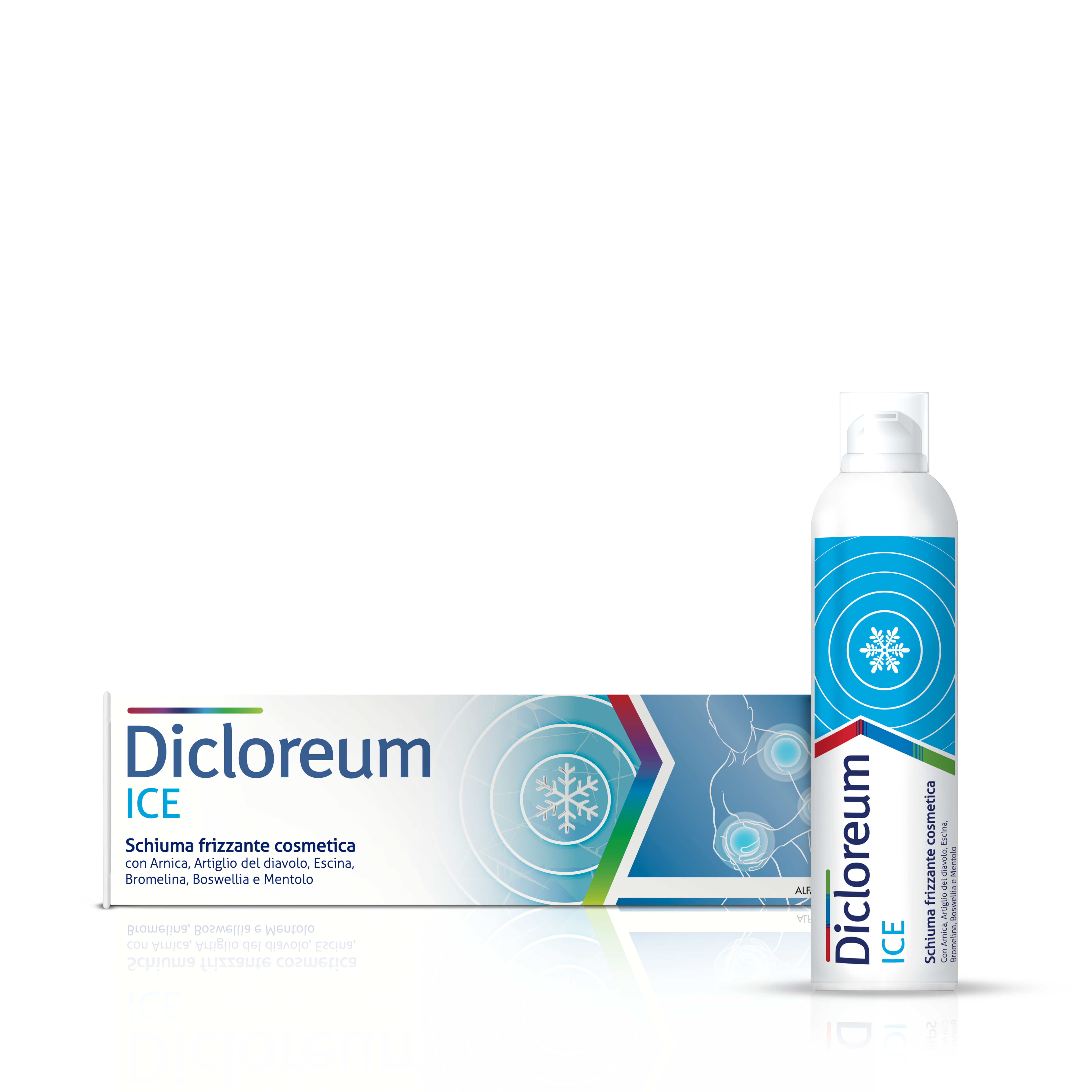 Dicloreum ICE Schiuma Frizzante 150ml - Affaticamento, dolori muscolari, dolori articolari, contusioni e piccoli traumi