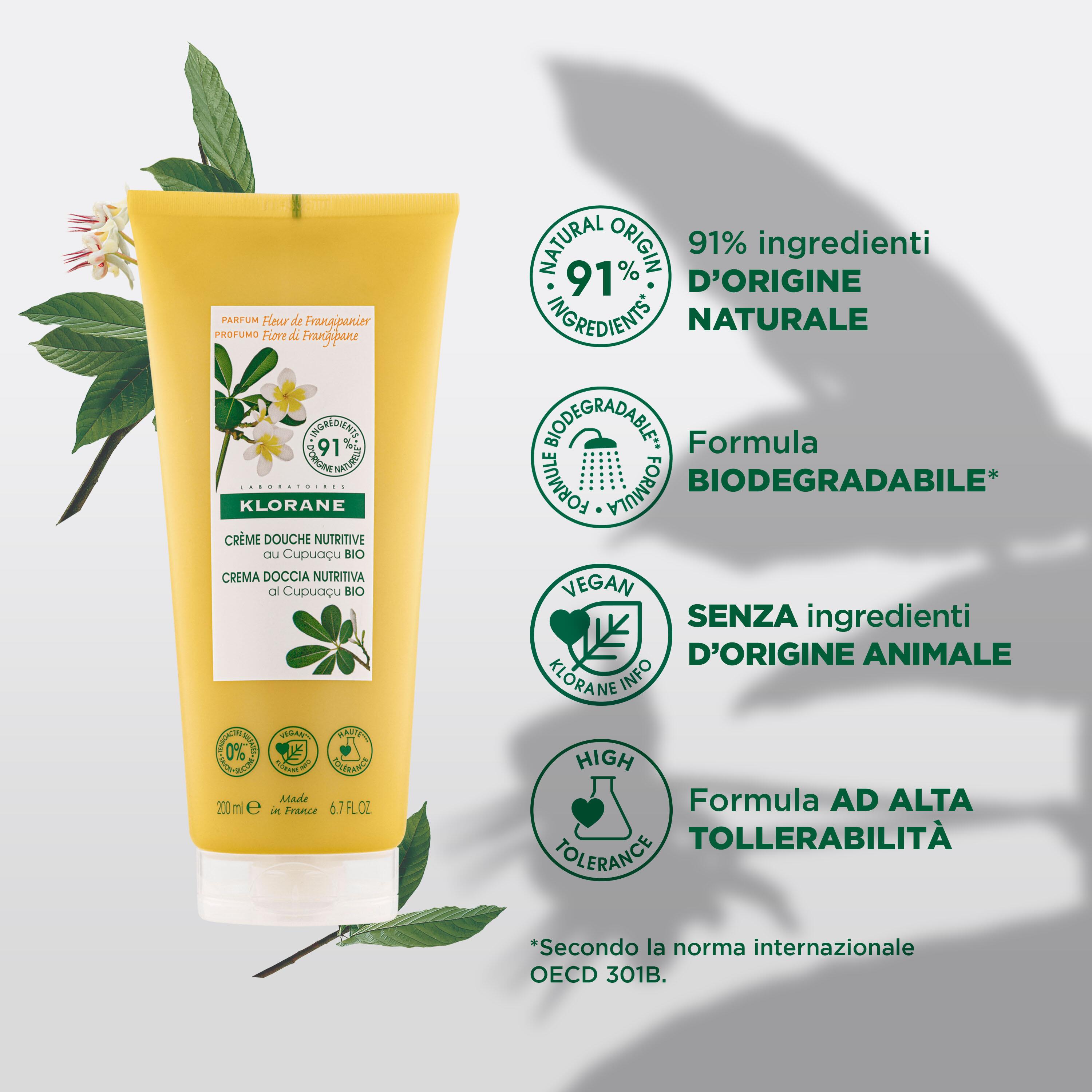 Klorane - Crema Doccia Nutritiva Al Profumo Fiore di Frangipane Per Pelle Secca 200 ml
