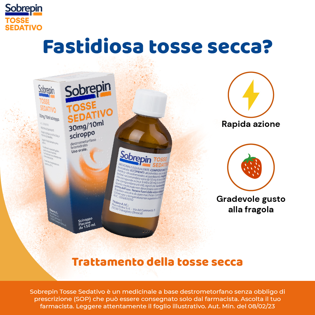 SOBREPIN TOSSE SECCA SEDATIVO SCIROPPO 30 MG/1O ML - 150ml SOBREPIN TOSSE SECCA SEDATIVO SCIROPPO 30 MG/1O ML - 150ml