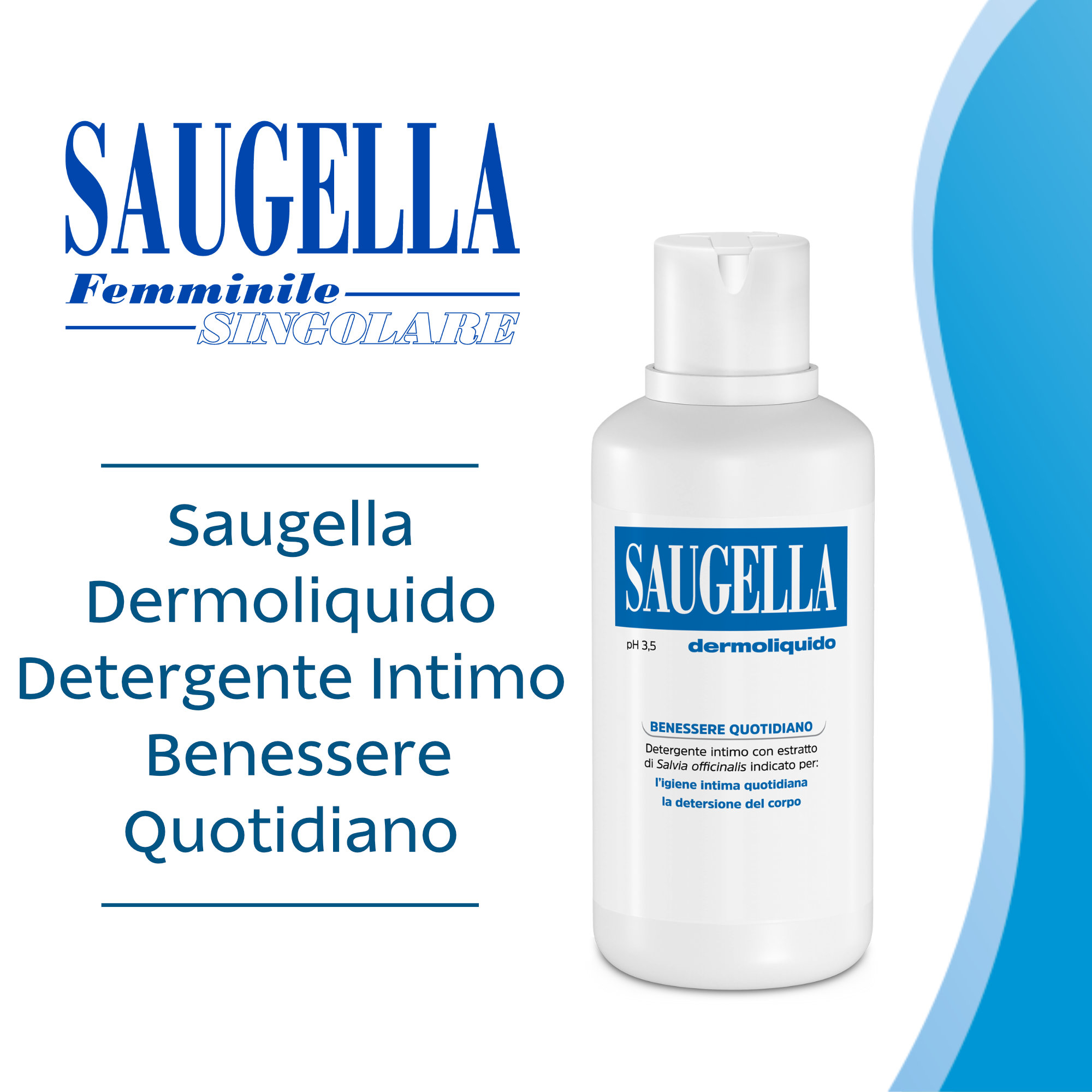 Saugella Blu Dermoliquido pH 3,5 - Detergente Intimo Antibatterico 500 ml