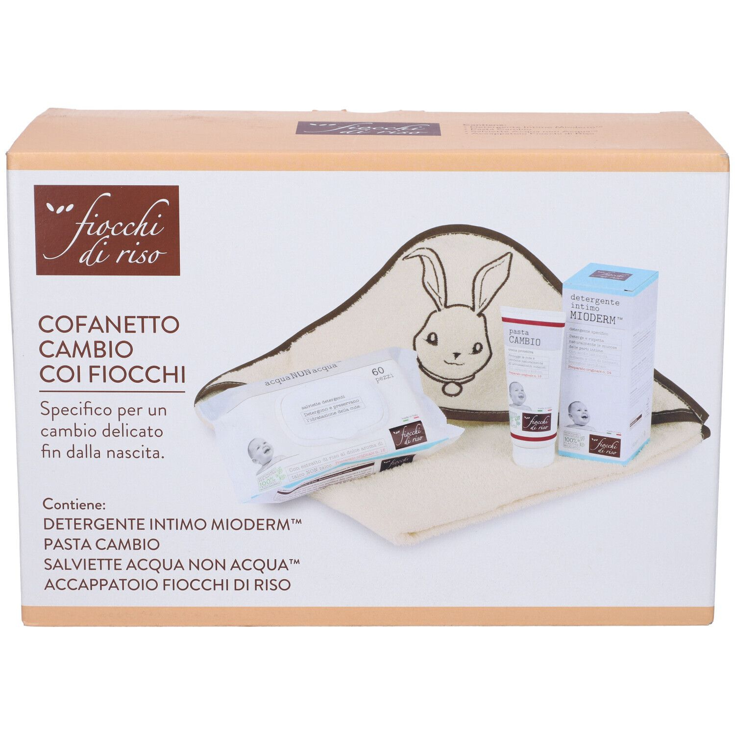 Fiocchi Di Riso Cofanetto Cambio Detergente Intimo + Pasta Cambio + Salviette Detergenti + Accappatoio