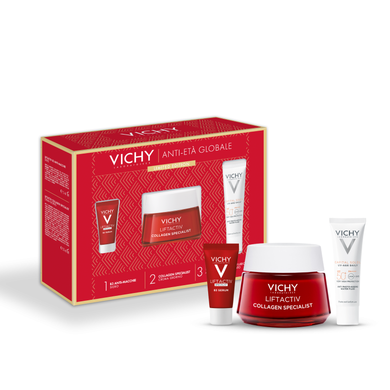 Vichy Cofanetto Regalo Natale Liftactiv B3 Anti-macchie Siero 5 ml + Liftactiv Collagen Specialist Crema Giorno 50 ml + Uv-age Daily Spf50+ 15 ml Vichy Cofanetto Regalo Natale Liftactiv B3 Anti-macchie Siero 5 ml + Liftactiv Collagen Specialist Crema Giorno 50 ml + Uv-age Daily Spf50+ 15 ml