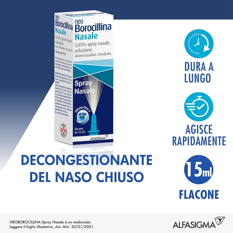NeoBorocillina Nasale 0,05% Ossimetazolina Spray Decongestionante 15 Ml NeoBorocillina Nasale 0,05% Ossimetazolina Spray Decongestionante 15 Ml
