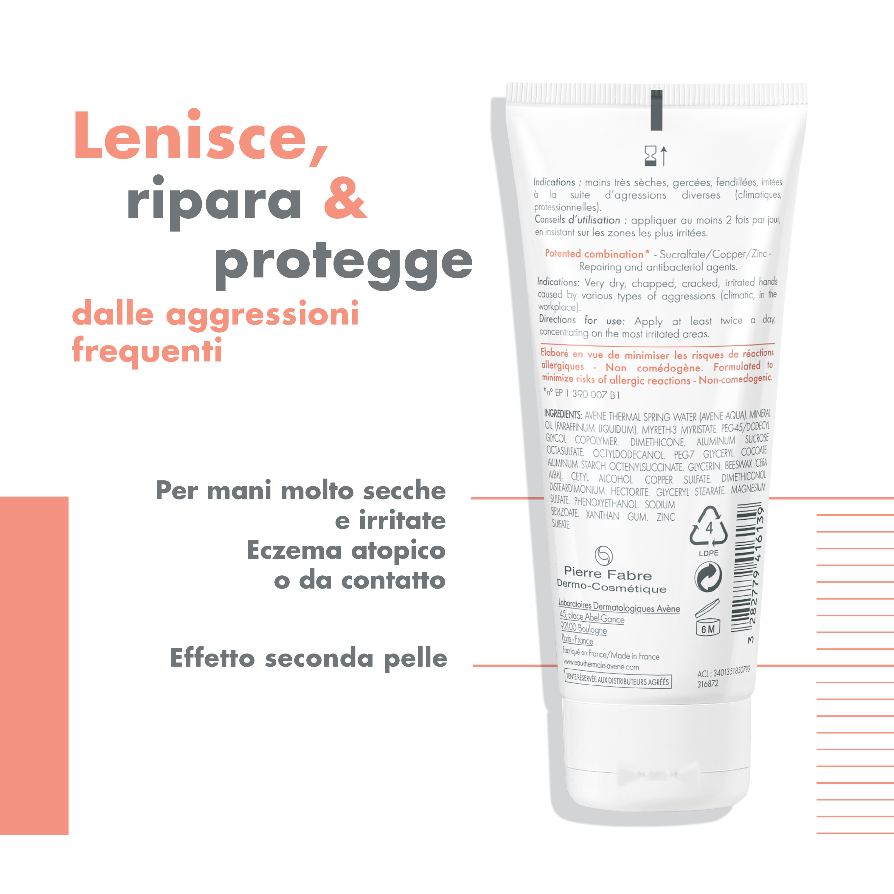 Eau Thermale Avène Cicalfate+ Mani Crema Ristrutturante Barriera, Idratante, Pelle secca e screpolata, 100ml 