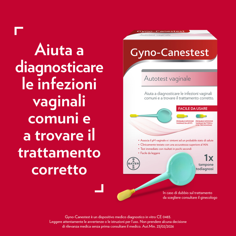 Gyno-Canestest Autotest Vaginale Per Diagnosticare le Infezioni Vaginali comuni,  Risultati disponibili in pochi secondi, 1 Tampone per Autodiagnosi
