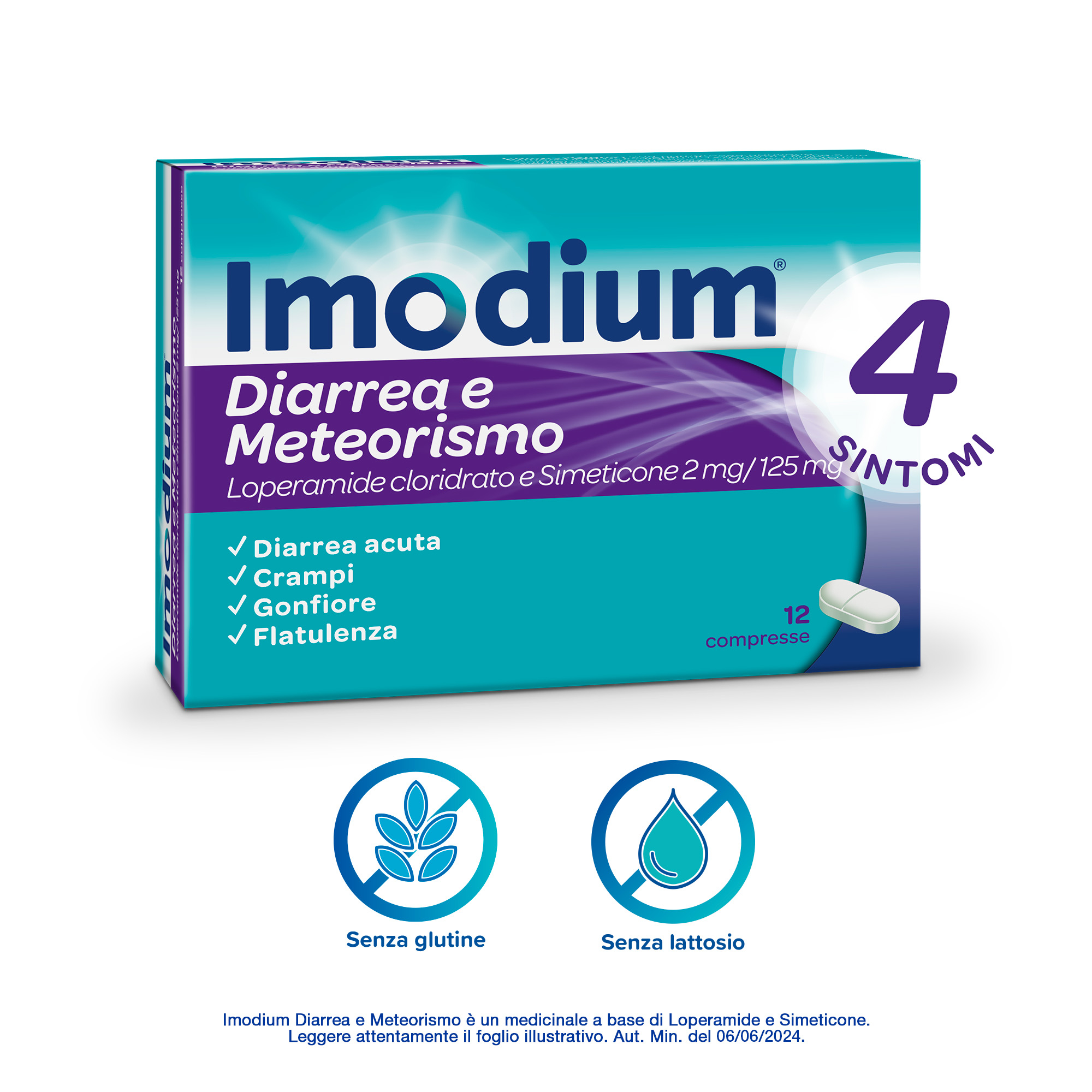Imodium Diarrea e Meteorismo 12 Compresse