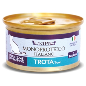 UNIPRO GATTO MONOPROTEICO STERILIZZATI SOVRAPPESO TROTA 85GR (lattina)