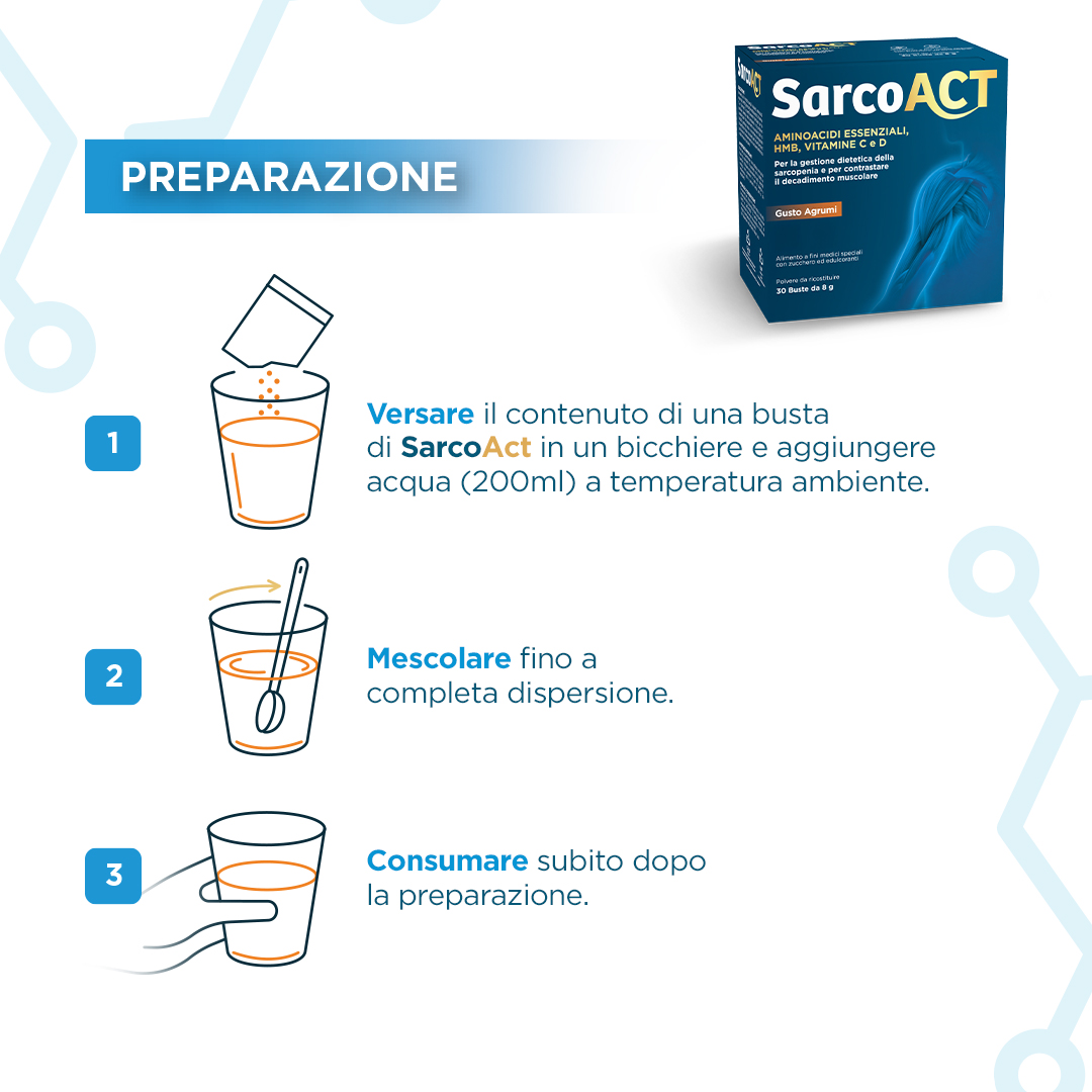 SarcoAct 30 Buste Da 8 g Gusto Agrumi - Alimento A Fini Medici Speciali