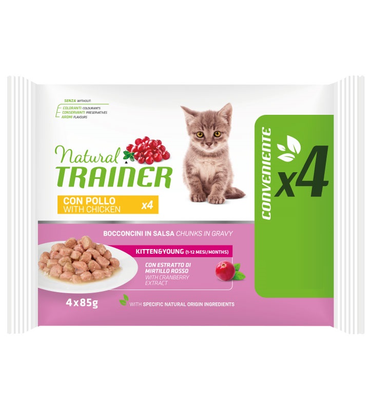 TRAINER NATURAL GATTO KITTEN YOUNG GRAVY (IN SALSA) POLLO 4x85GR (bustina) MULTIPACK