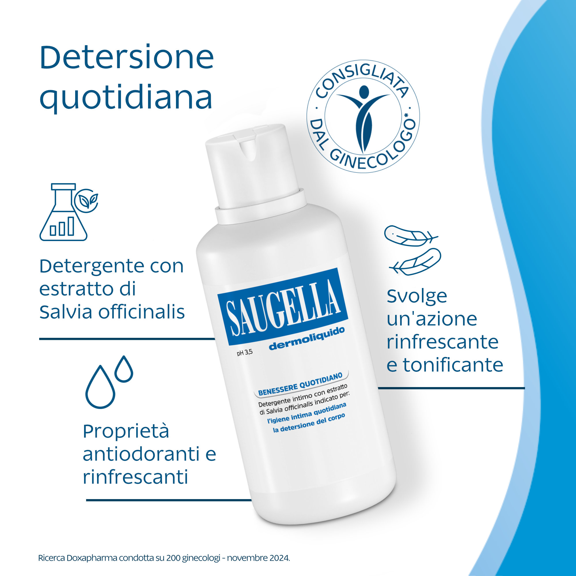 Saugella Blu Dermoliquido pH 3,5 - Detergente Intimo Antibatterico 500 ml