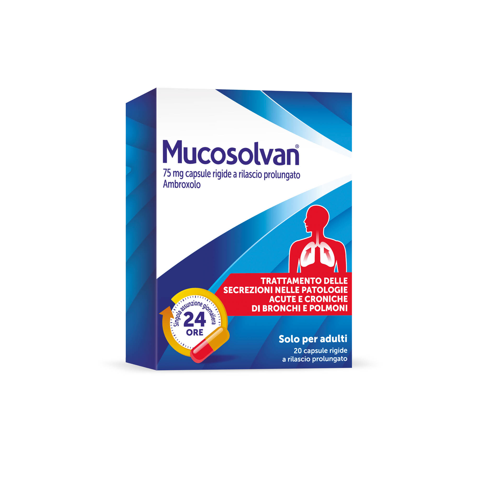 Mucosolvan 75 mg - 20 Capsule Rigide Per Il Trattamento Delle Secrezioni Nelle Patologie Acute E Croniche Di Bronchi E Polmoni