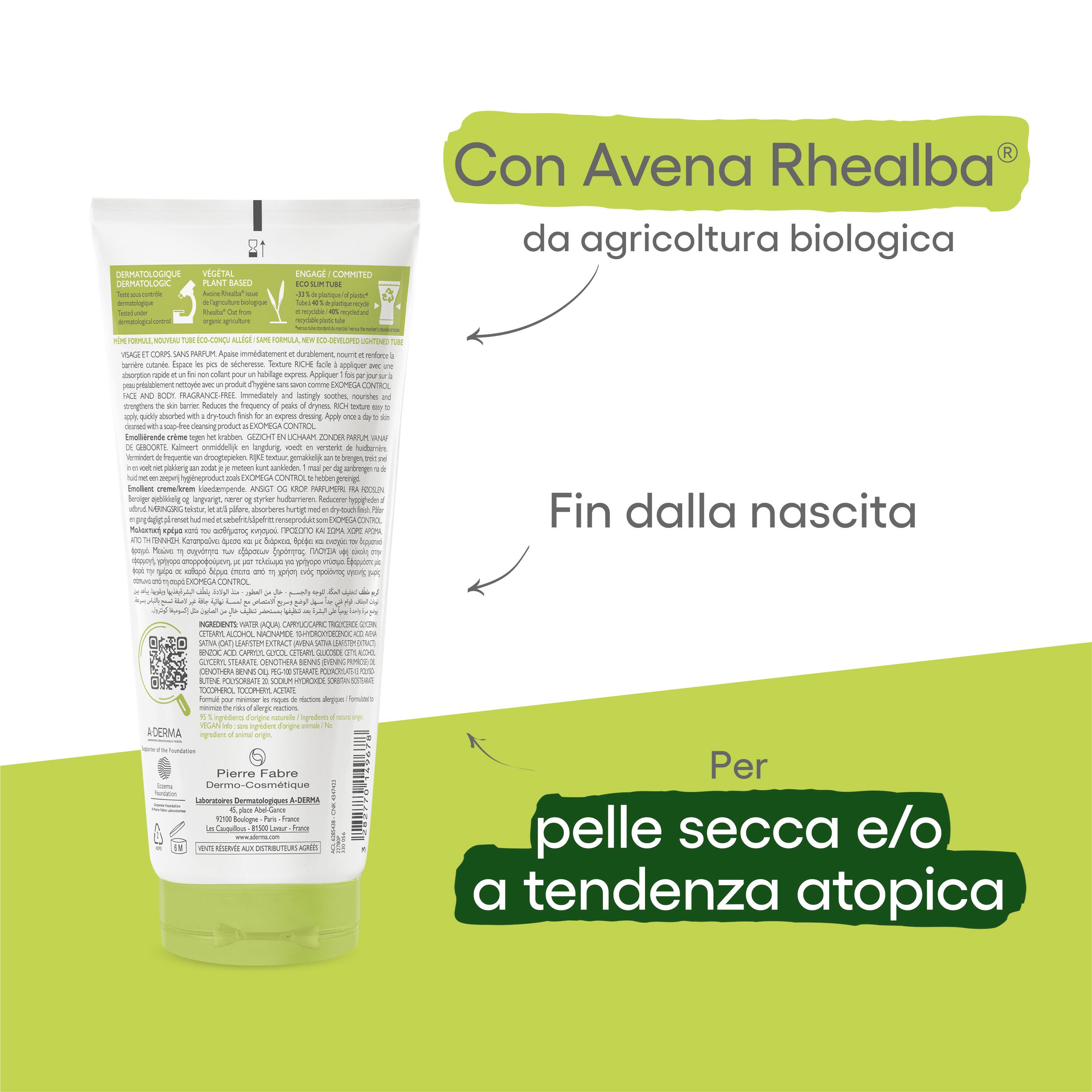 A-Derma Exomega Control - Crema Emolliente Anti-Grattage Per Pelle Secca A Tendenza Atopica 200 ml
