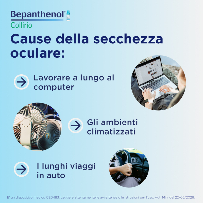 Bepanthenol Collirio 20 Fiale Da 0,5 ml - Trattamento Idratante Per Occhi Secchi