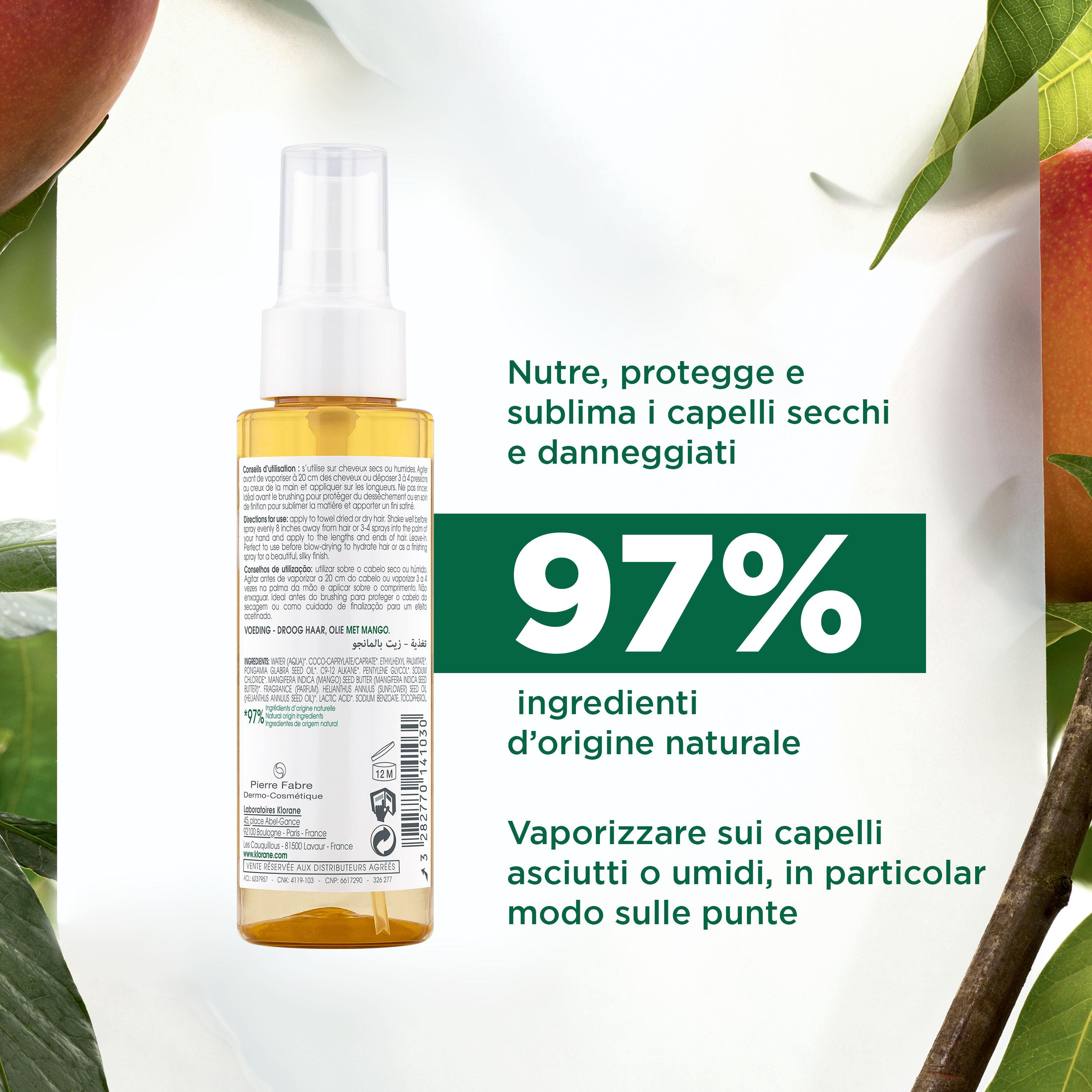 Klorane - Olio Nutritivo Al Mango Per Capelli Secchi 100 ml