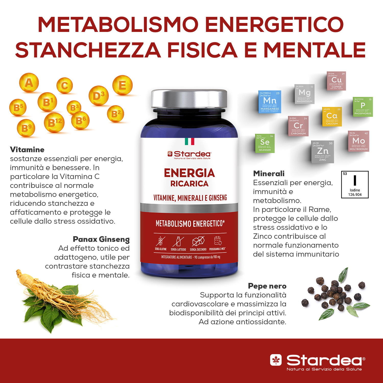 STARDEA ENERGIA RICARICA Compresse - INTEGRATORE ALIMENTARE con VITAMINE, MINERALI E GINSENG STARDEA ENERGIA RICARICA Compresse - INTEGRATORE ALIMENTARE con VITAMINE, MINERALI E GINSENG