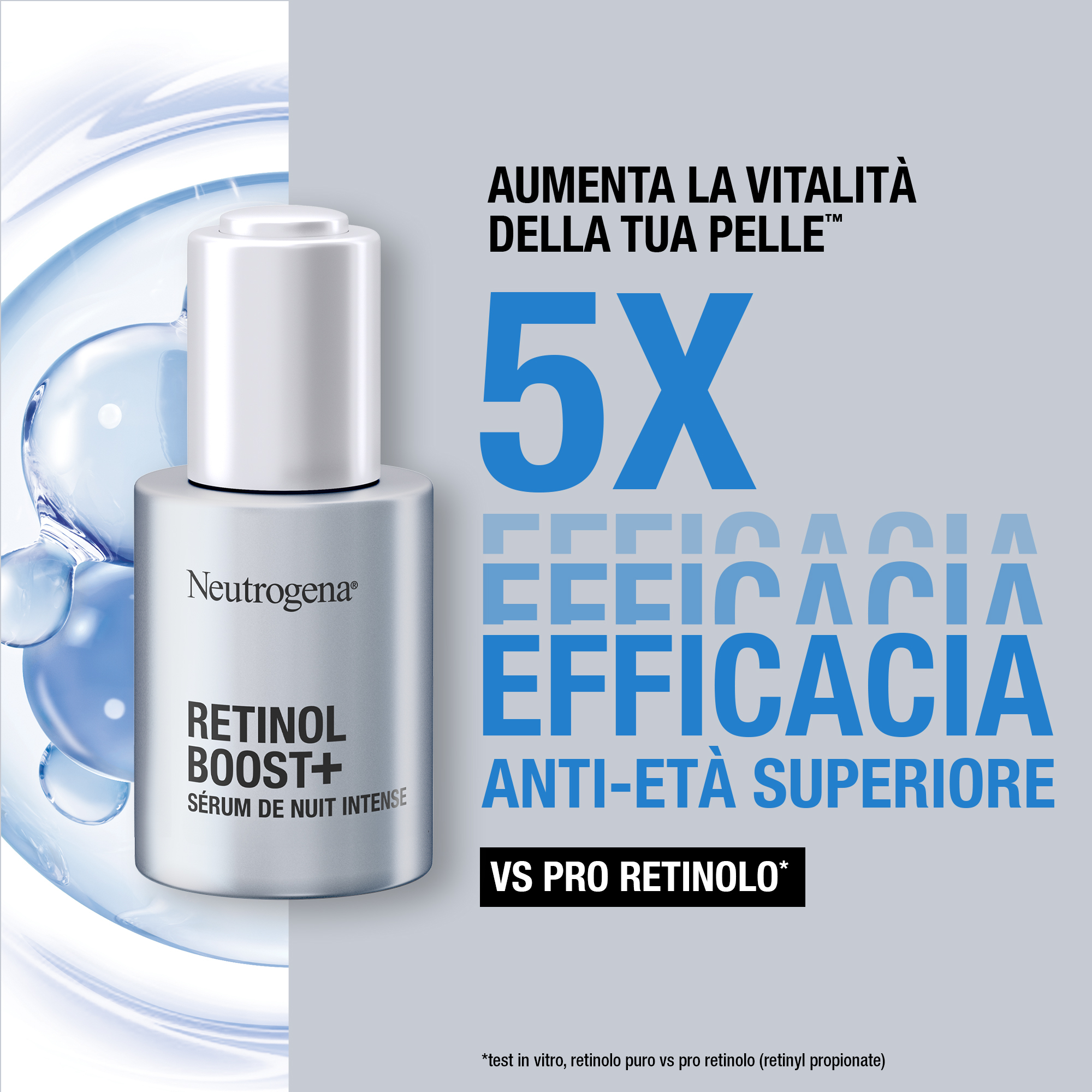 Neutrogena Retinol Boost + Siero Notte Intenso 30 ml, Siero viso con 0,23% Retinolo Puro antirughe Neutrogena Retinol Boost + Siero Notte Intenso 30 ml, Siero viso con 0,23% Retinolo Puro antirughe