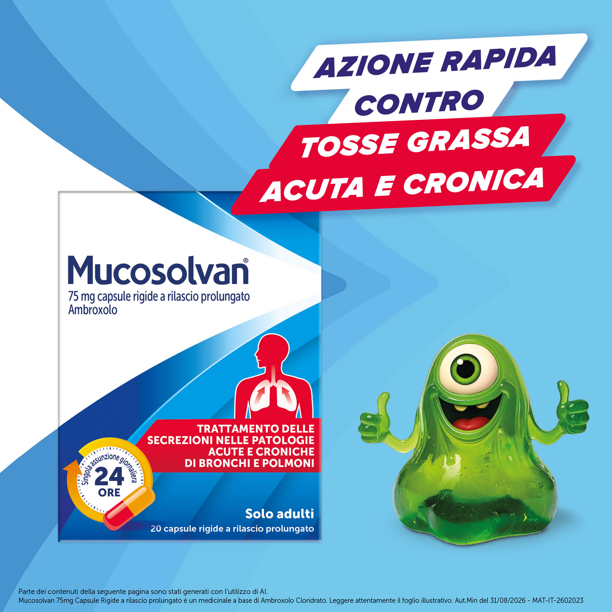 Mucosolvan 75 mg - 20 Capsule Rigide Per Il Trattamento Delle Secrezioni Nelle Patologie Acute E Croniche Di Bronchi E Polmoni