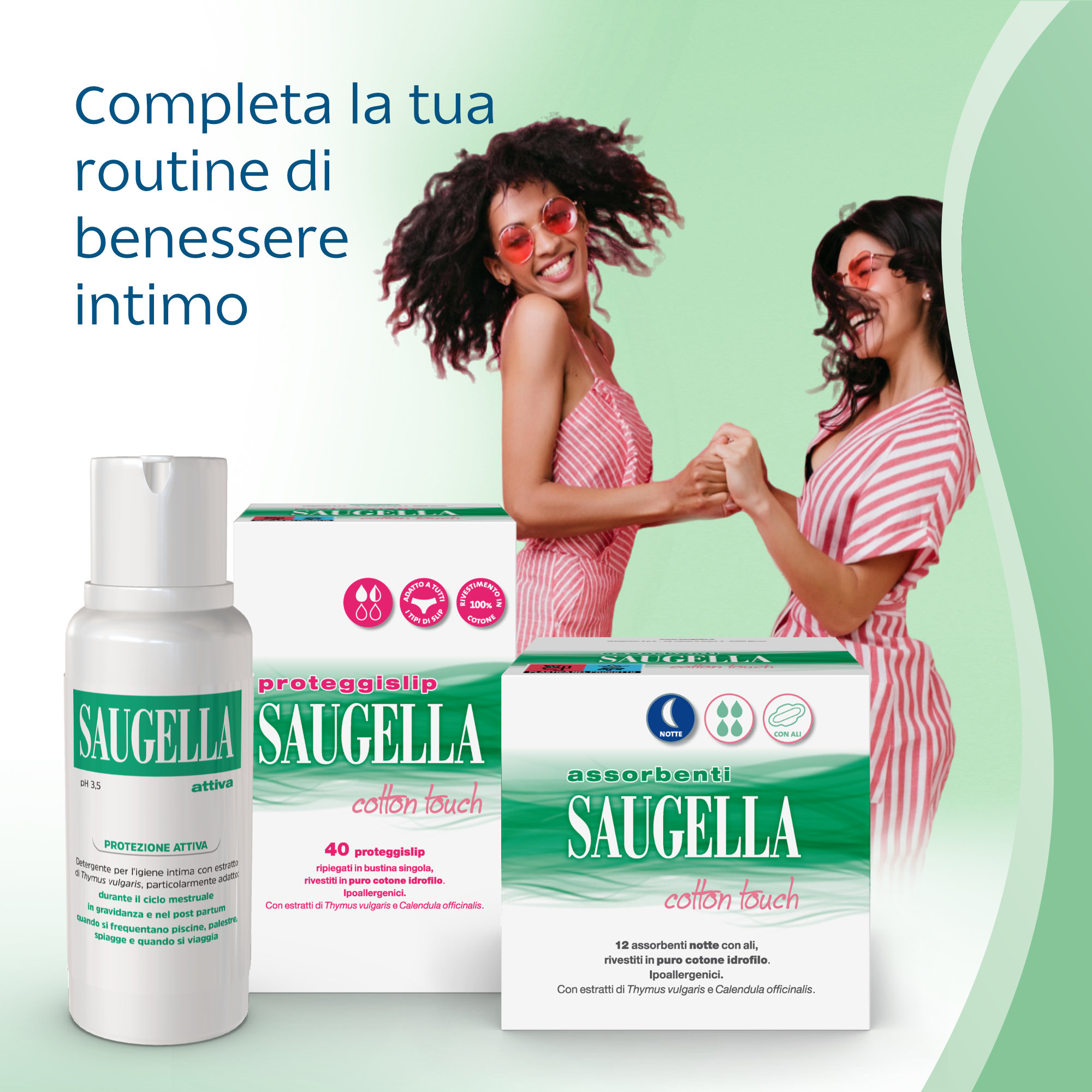 Saugella Cotton Touch - 12 Assorbenti Notte Con Ali