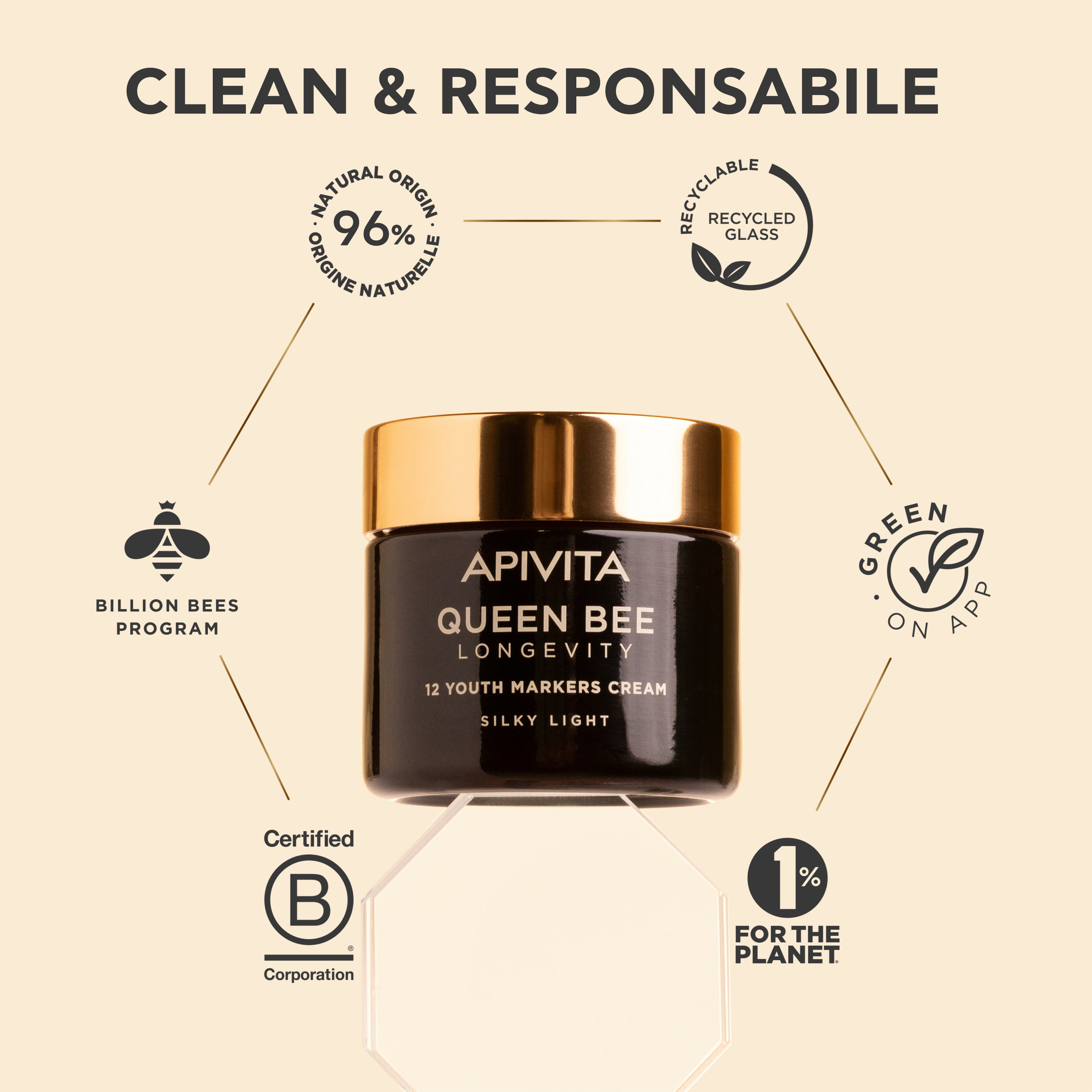 Apivita Queen Bee Longevity - Crema Leggera Setosa 12 Indicatori Di Giovinezza 50 ml
