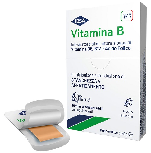 VITAMINA B IBSA - Integratore alimentare a base di vitamina B6, B12 e acido folico contro stanchezza e affaticamento - 30FILM ORALI