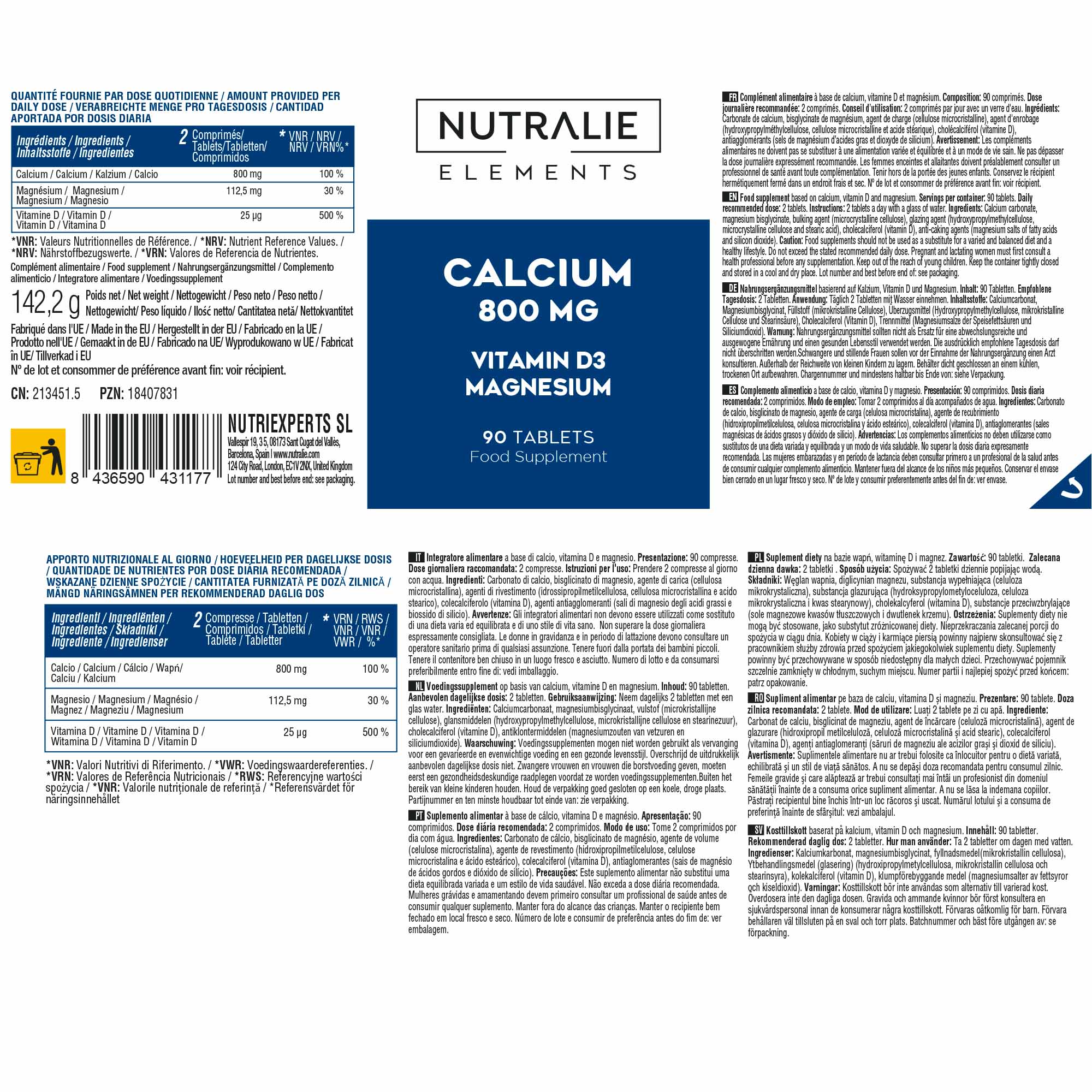 Nutralie Calcio 800 mg - Integratore Per Ossa E Muscoli 90 Compresse