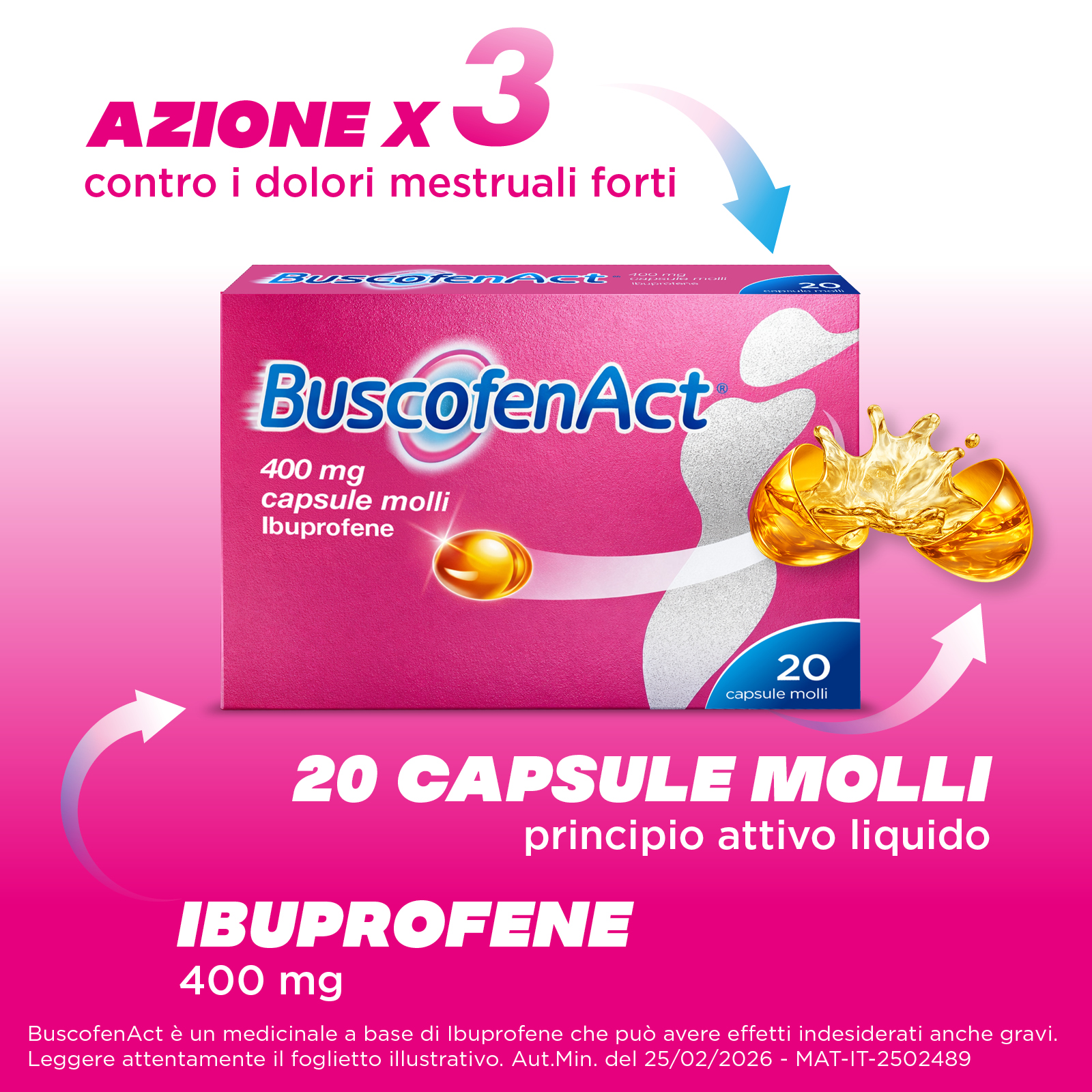 BuscofenAct 400 mg - Contro I Dolori Da Ciclo 20 Capsule Molli